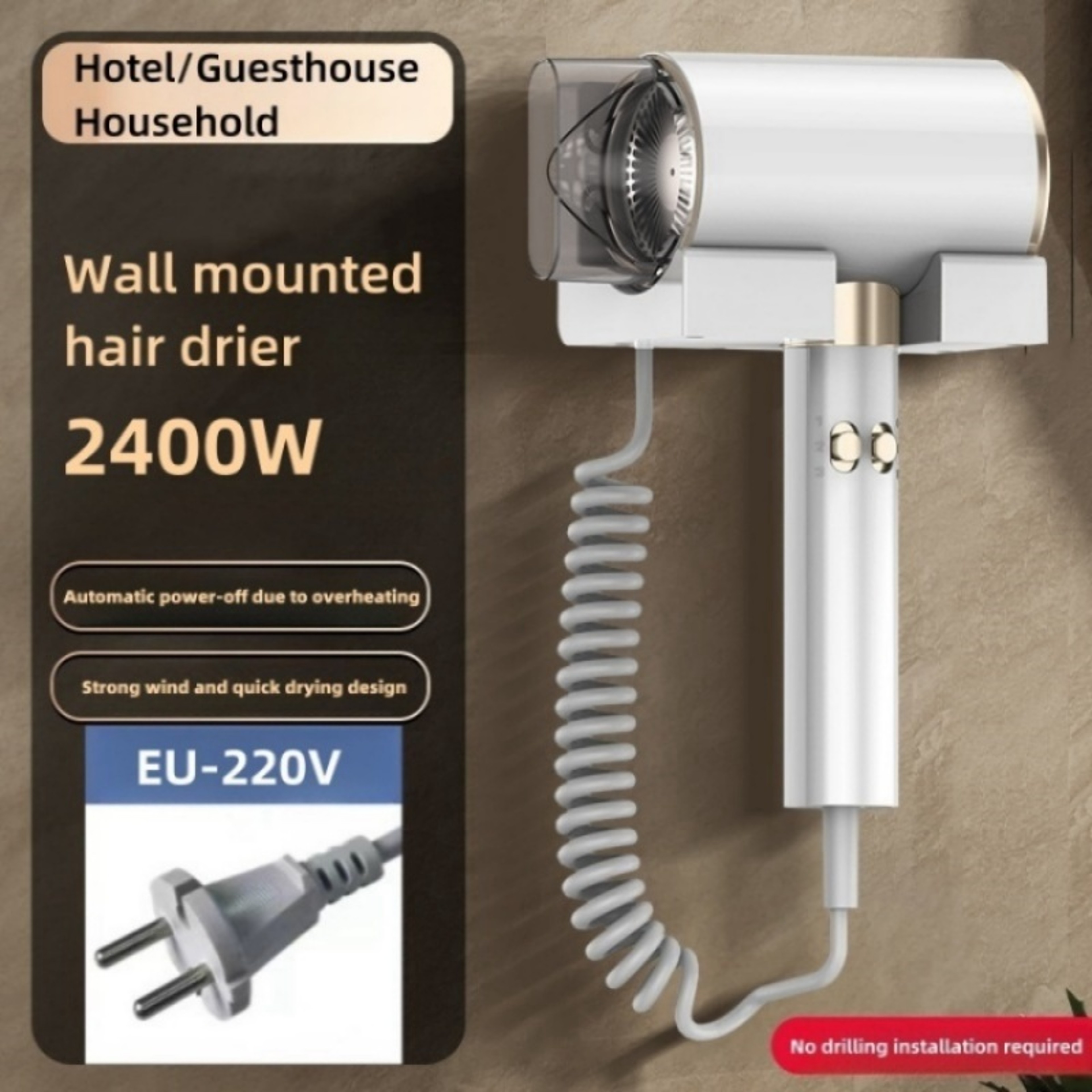 Wall Mounted Hair Dryer With Fast Drying Quiet Operation  No Drill Installation 5
