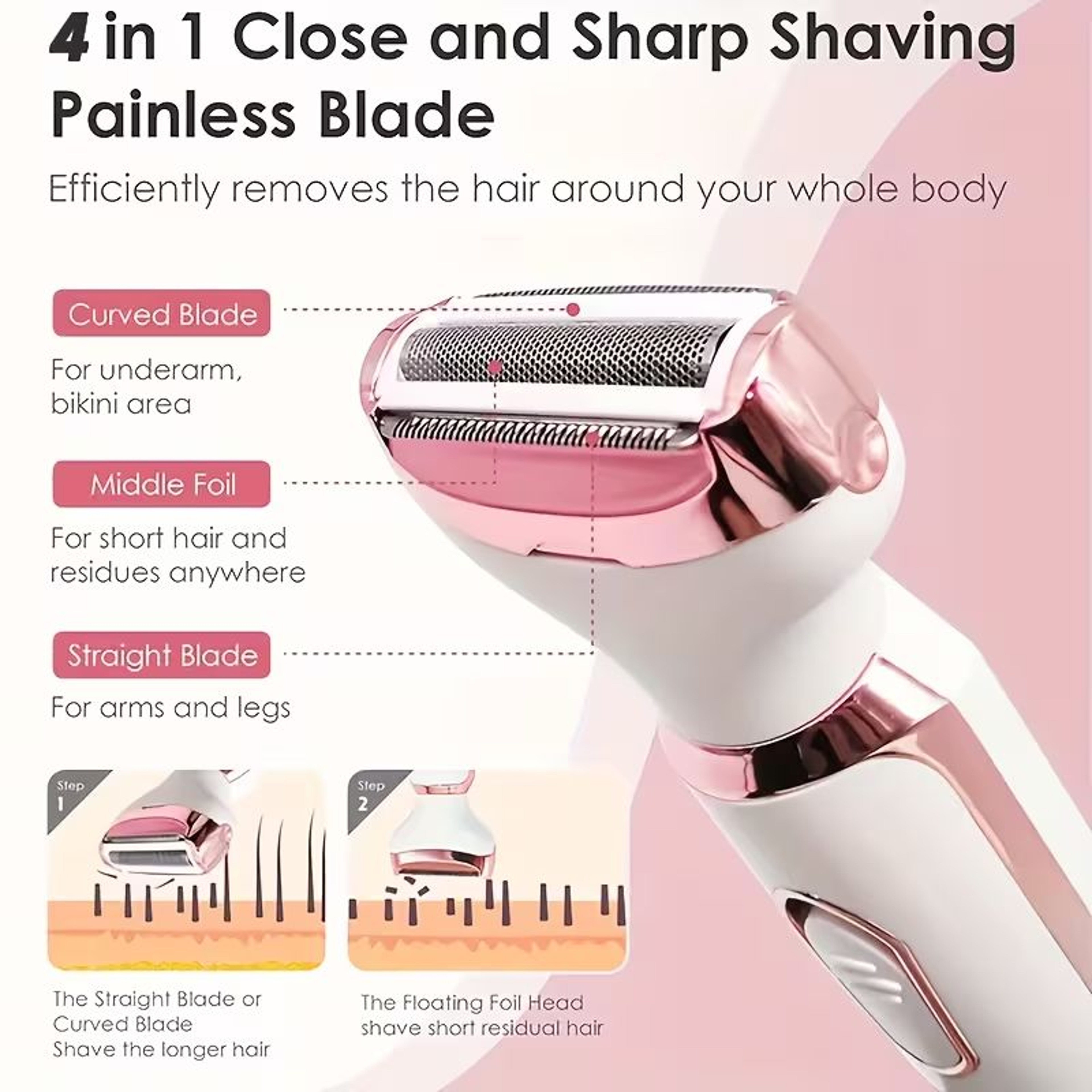 Electric Lady Shaver Rechargeable Wet Dry Trimmer for Face Legs Underarms & Bikini – view 5