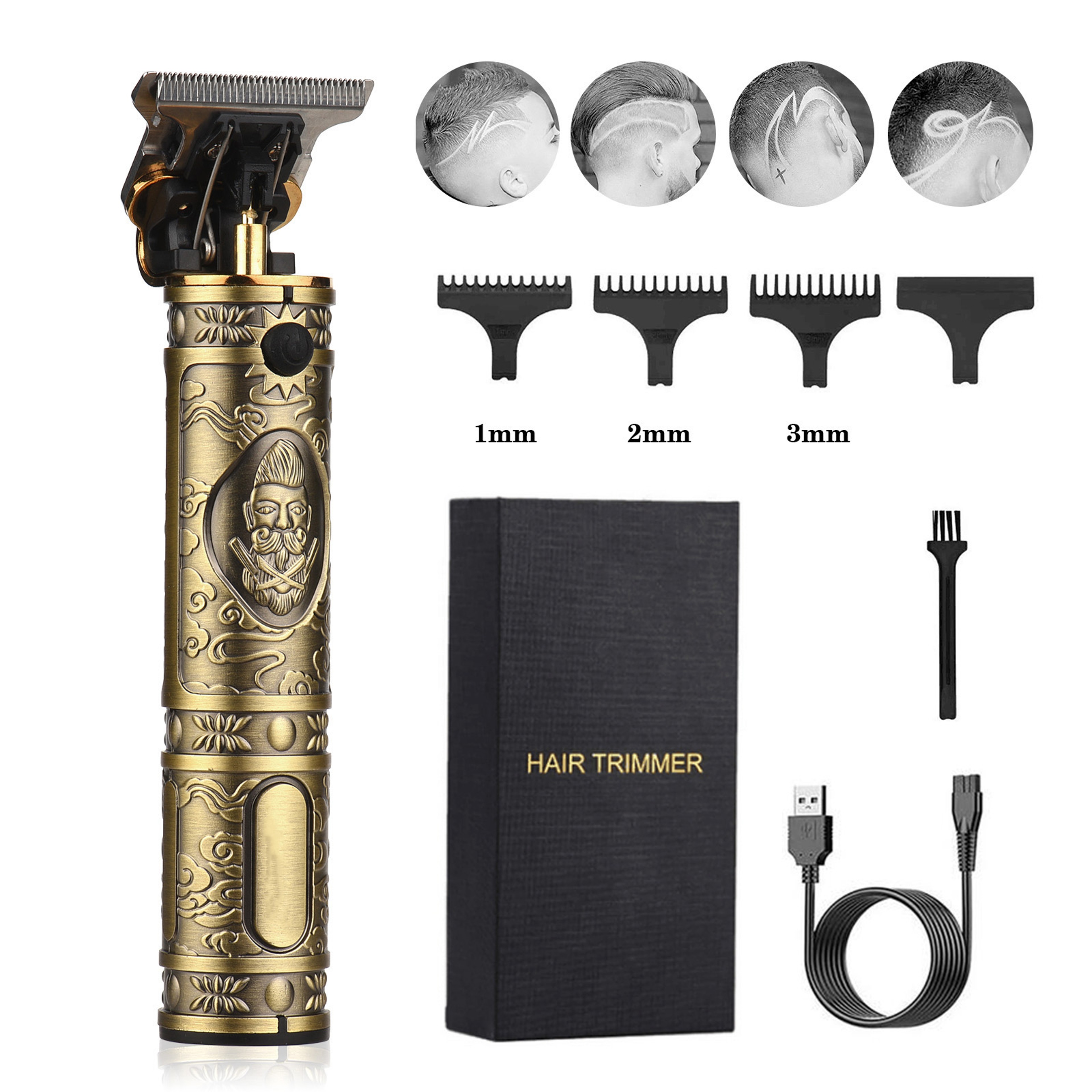 Vintage Hair Trimmer Cordless Hair Clipper With Stainless Steel T Blade USB Rechargeable Grooming K 5
