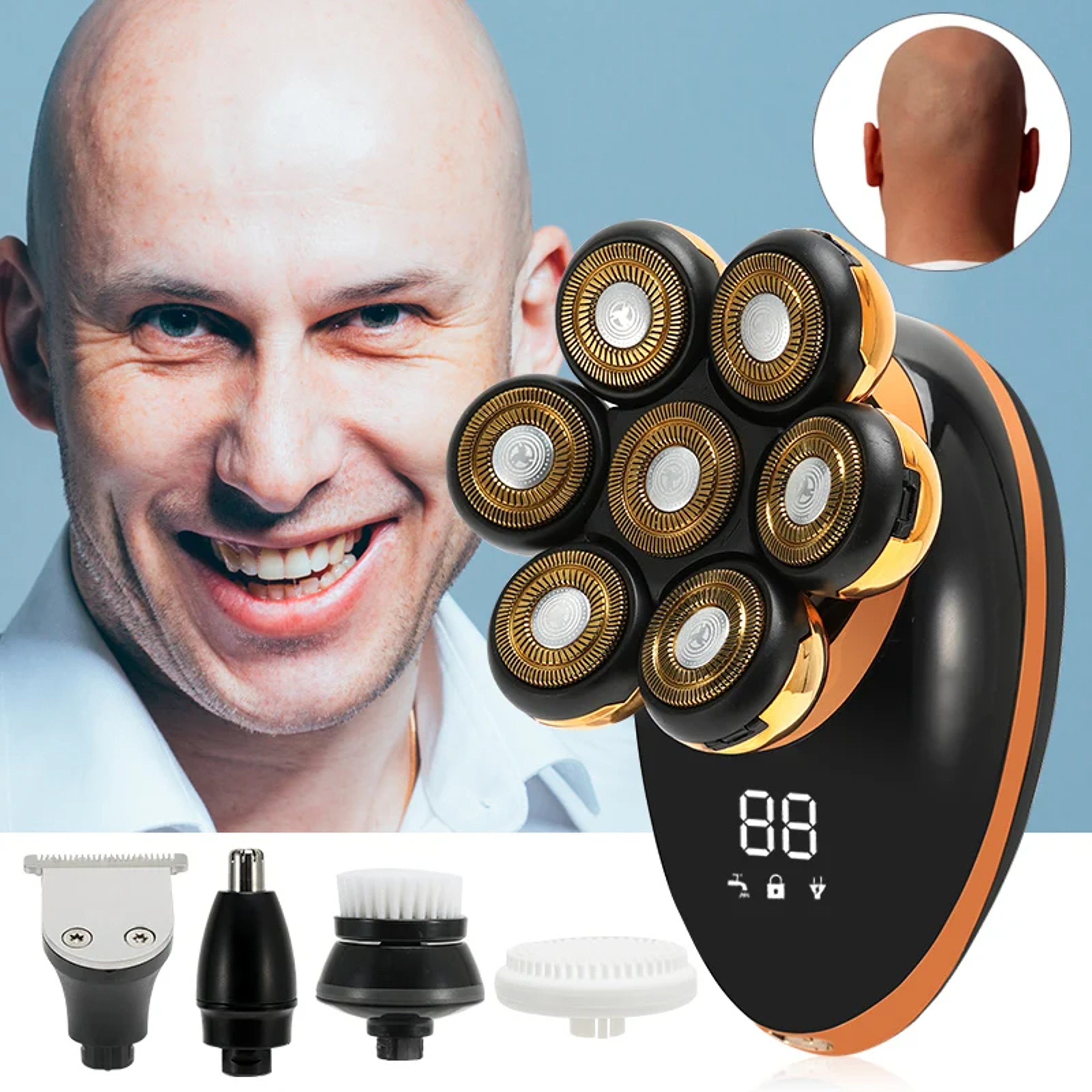 Floating Electric Shaver For Men Rechargeable Wet Dry Head  Beard Razor With LCD Display 0