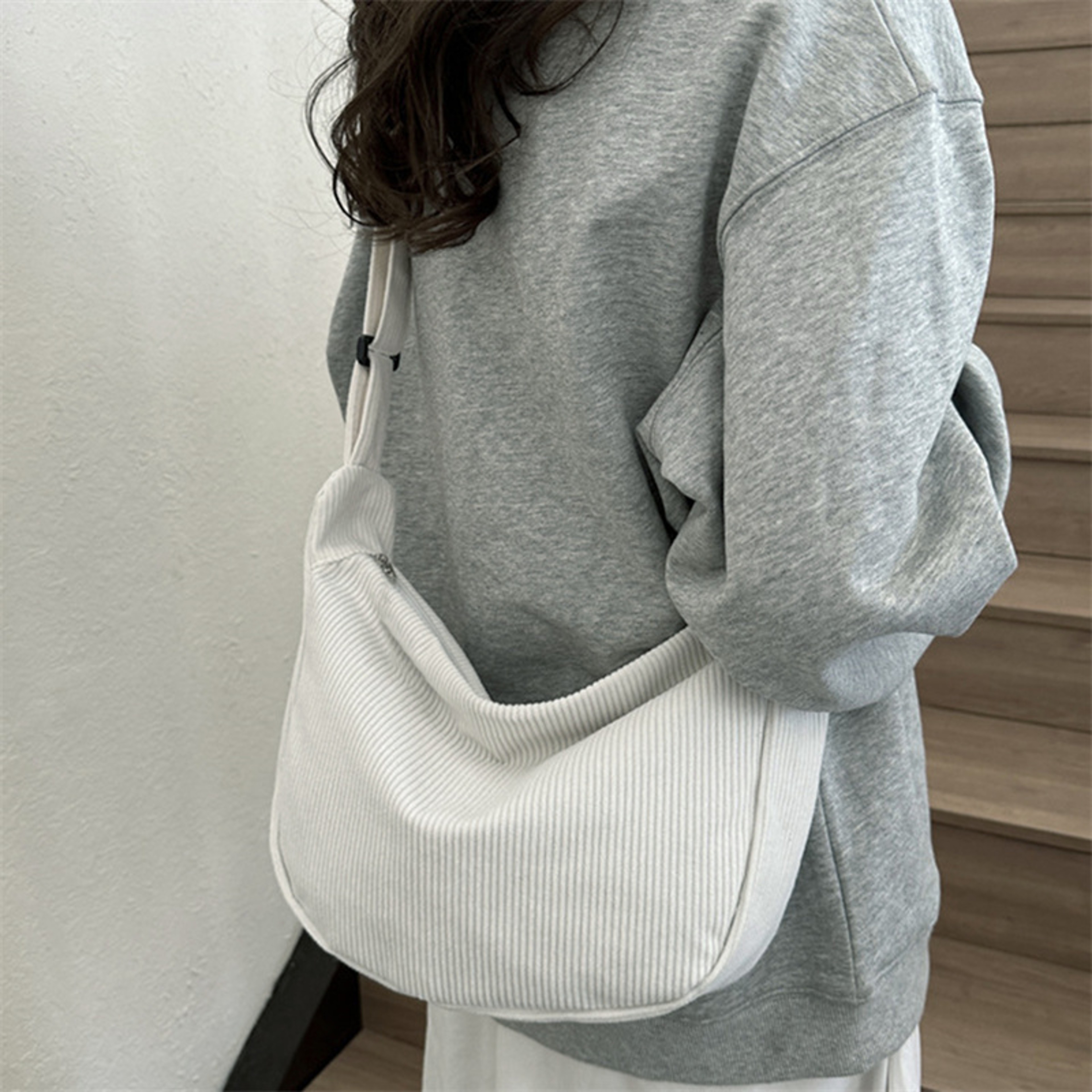 Minimalist Corduroy Shoulder Bag For Women Casual Crossbody Bag With Zipper 1