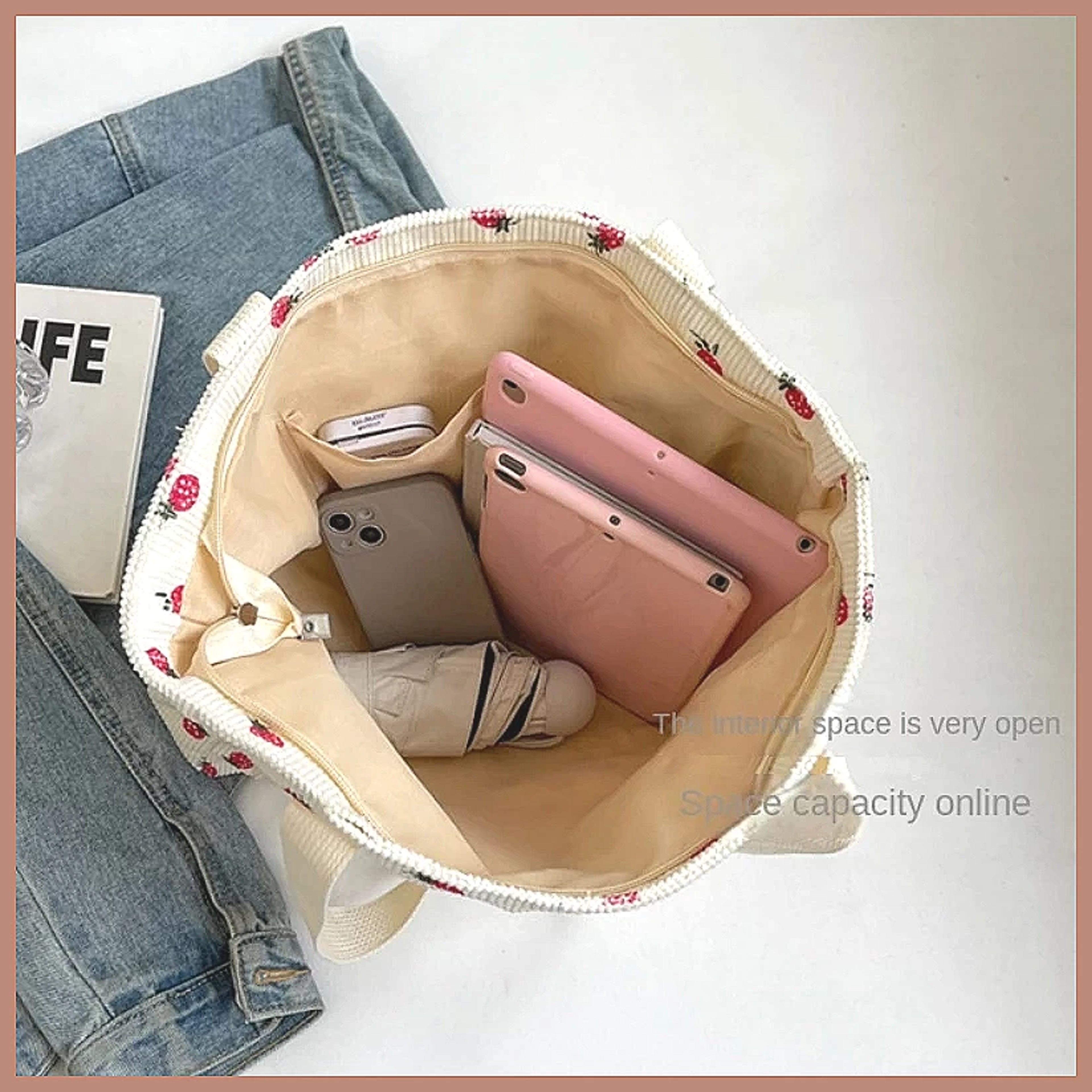 Cute Corduroy Shoulder Bag For Women Printed Underarm Purse Casual Everyday Handbag 3