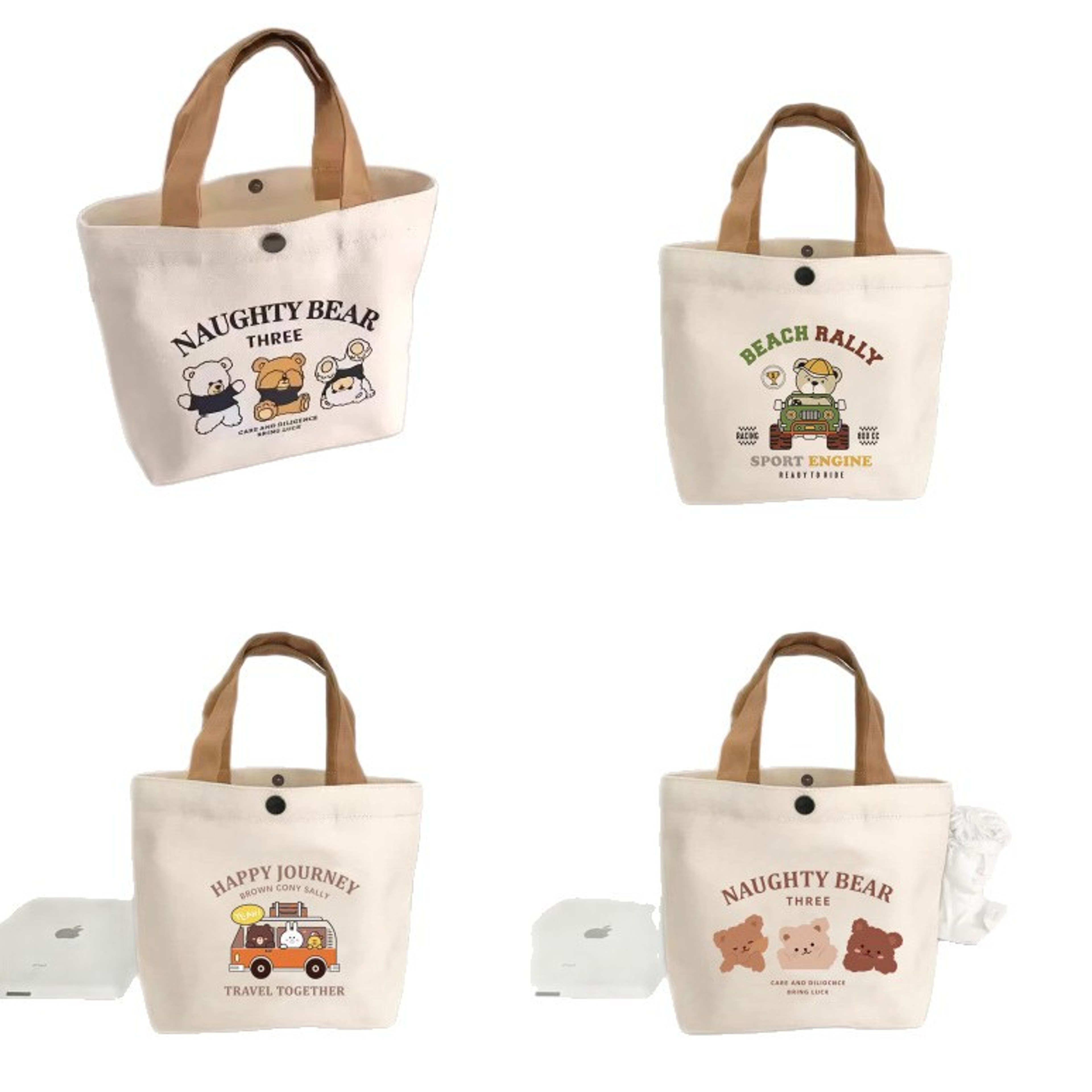 Cute Canvas Tote Bag With Little Bear Print Reusable Lunch Tote For Work School  Everyday Carry 2