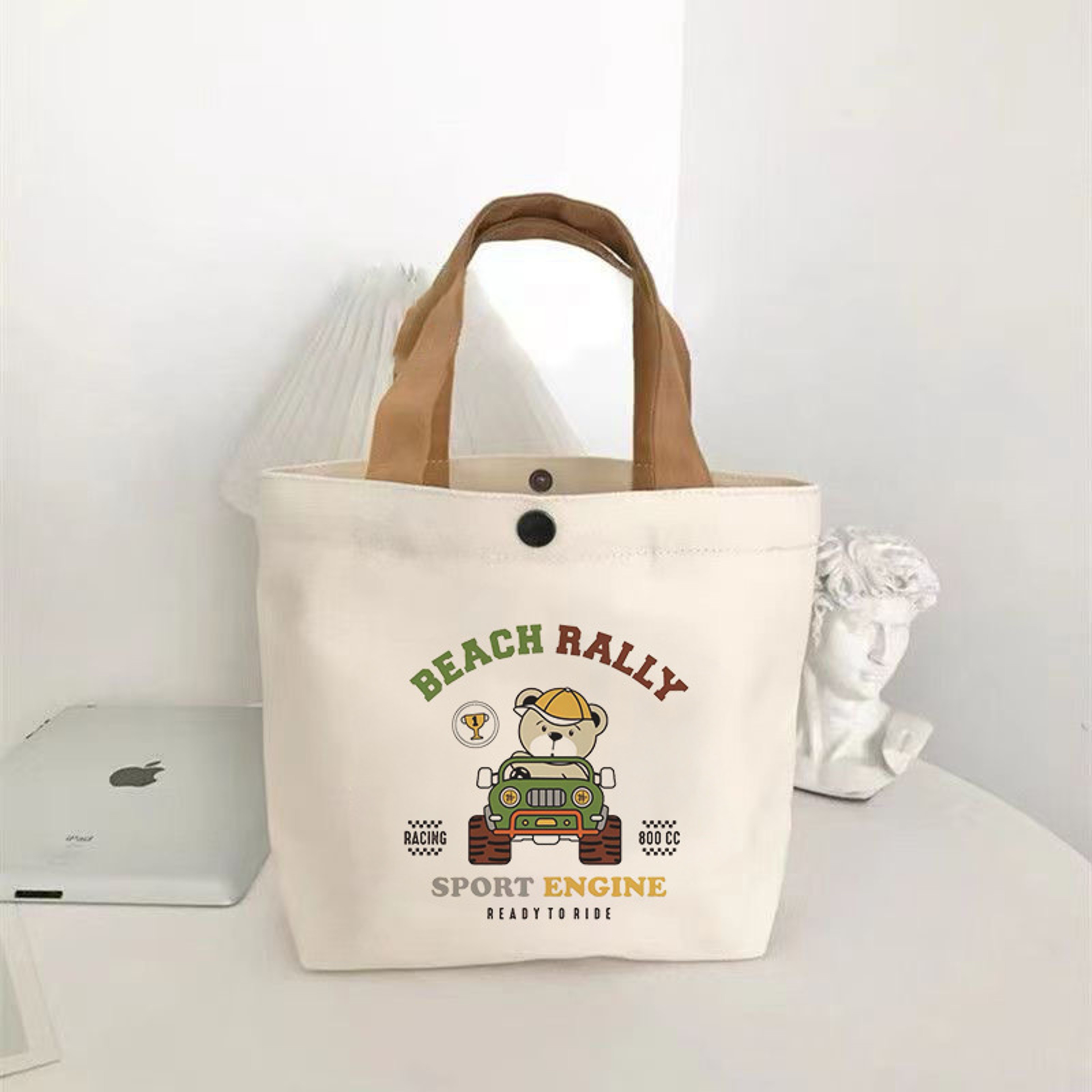 Cute Canvas Tote Bag With Little Bear Print Reusable Lunch Tote For Work School  Everyday Carry 6