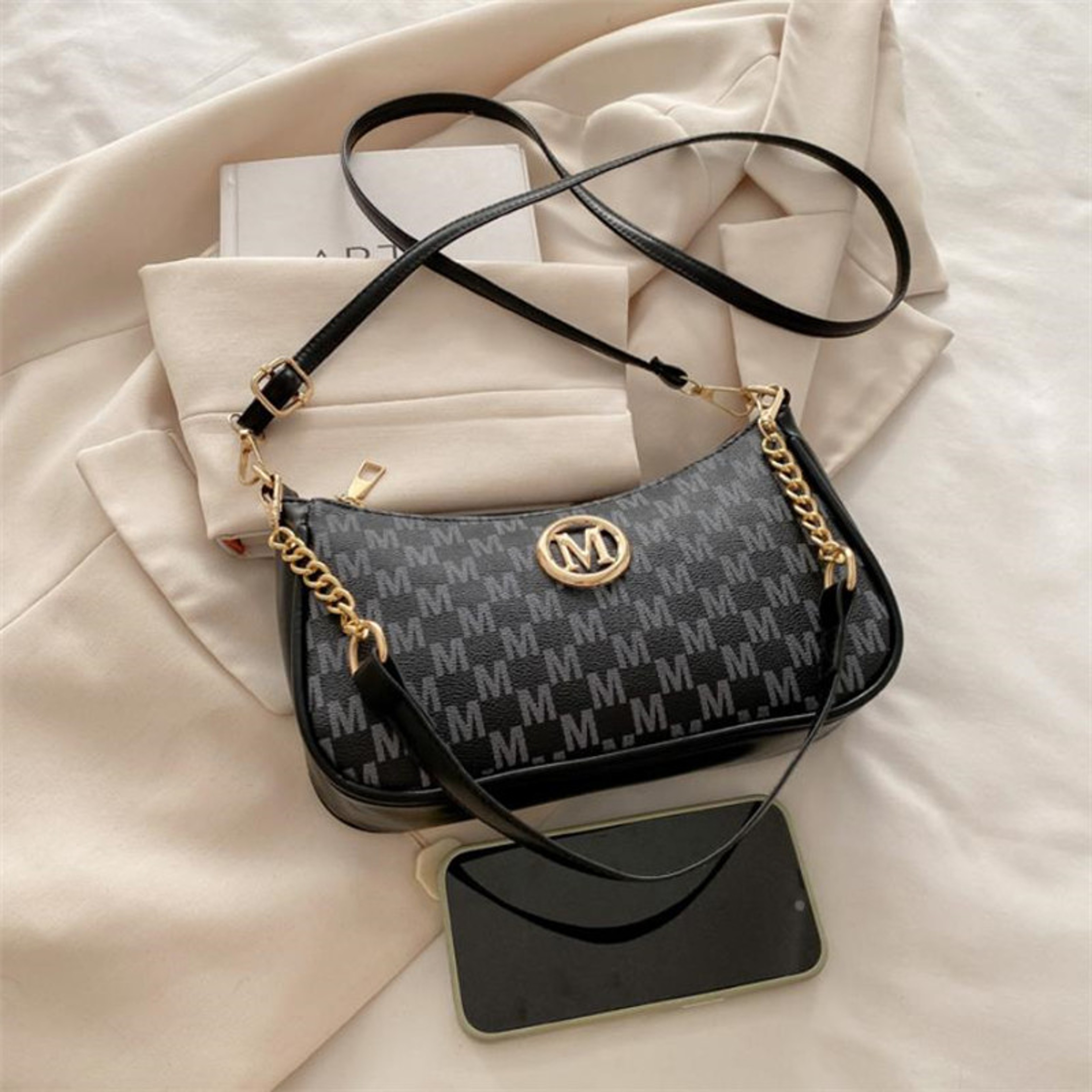Vintage Crossbody Bag For Women With Gold M Accent PU Leather Shoulder Messenger Purse 1