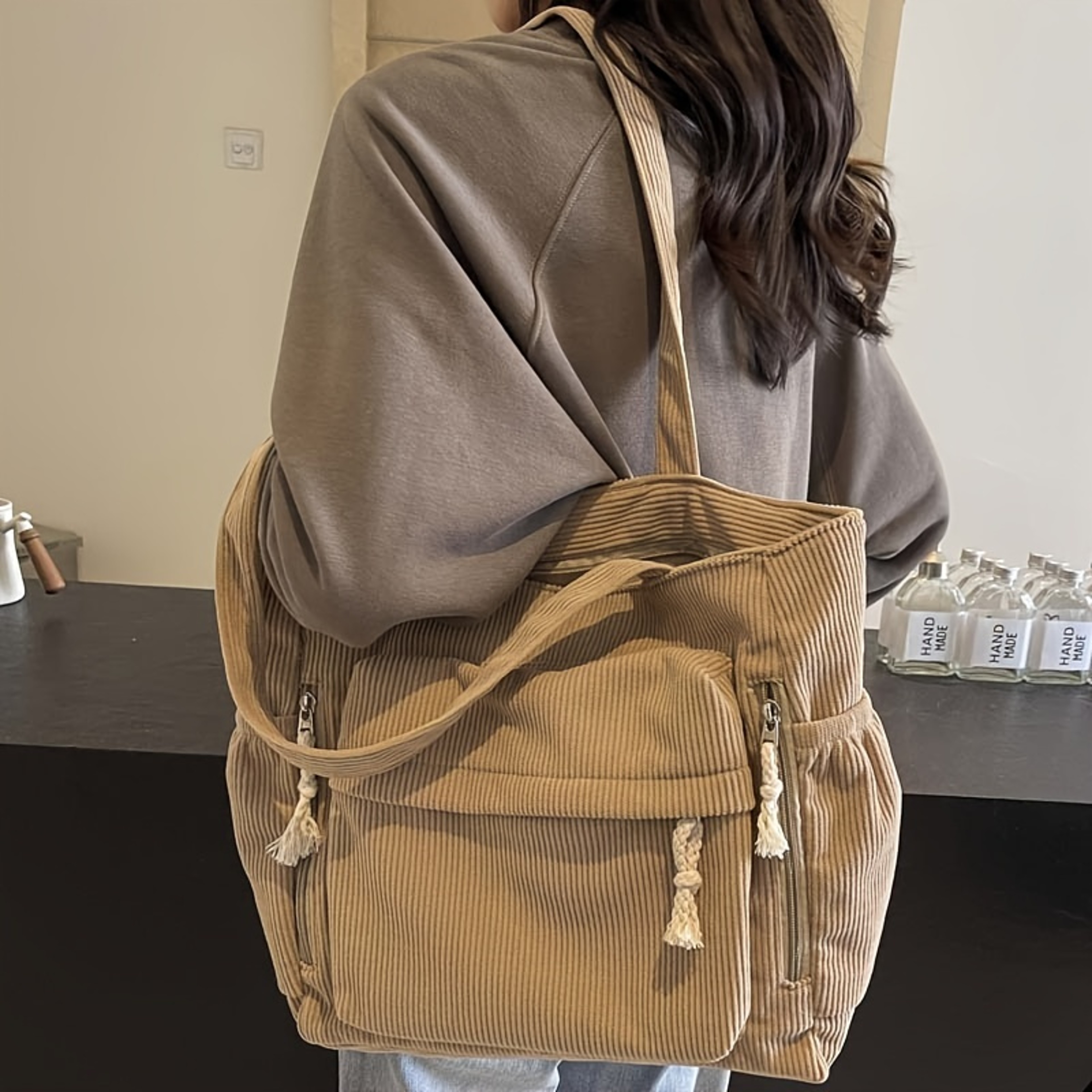 Travel Master Corduroy Tote Bag For Women With Multiple Pockets Casual Shoulder Bag For Travel  Eve 6