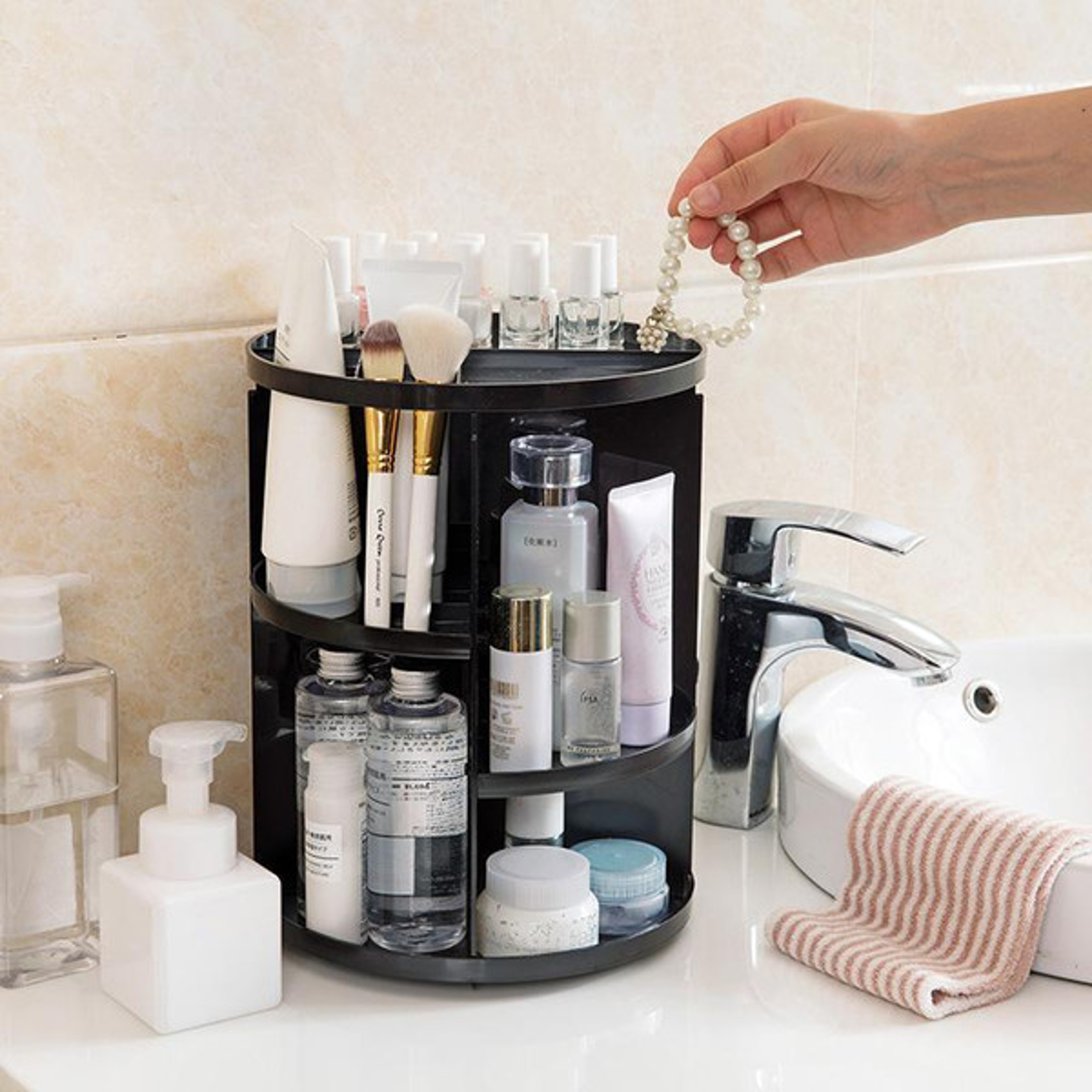 360 Rotating Makeup Organizer Black 1