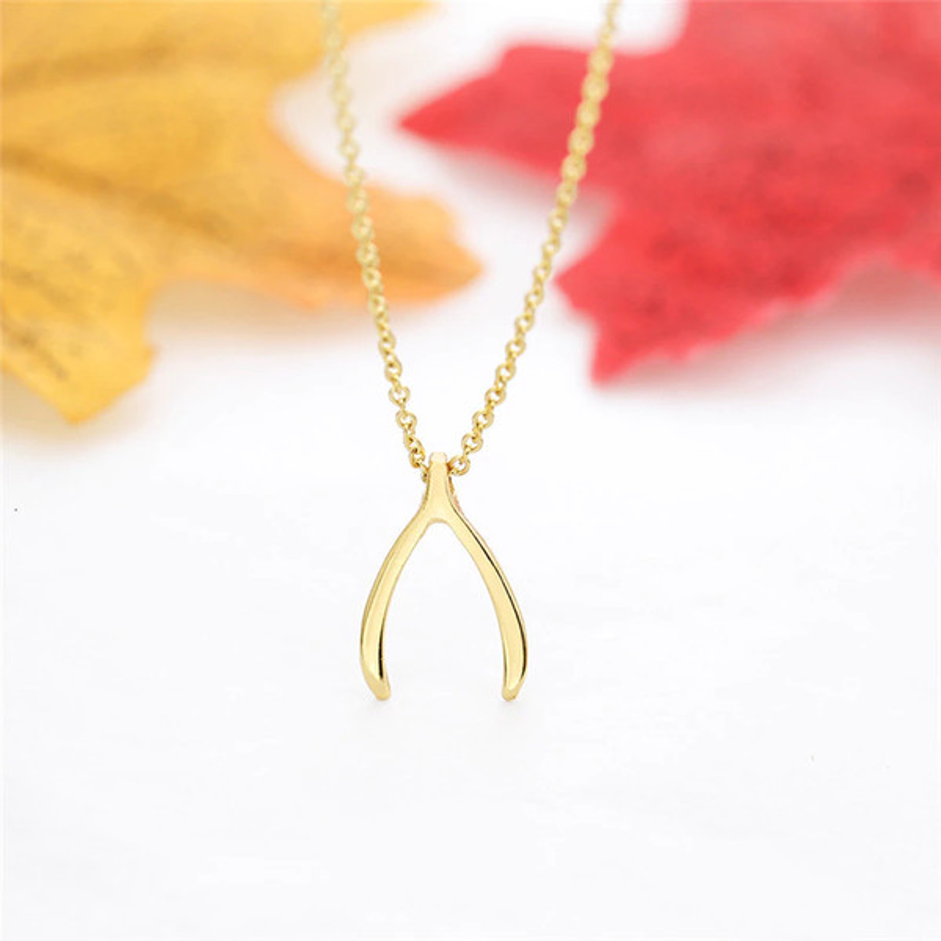Copper Wishbone Charm Necklace With Stainless Steel Chain (2).jpg