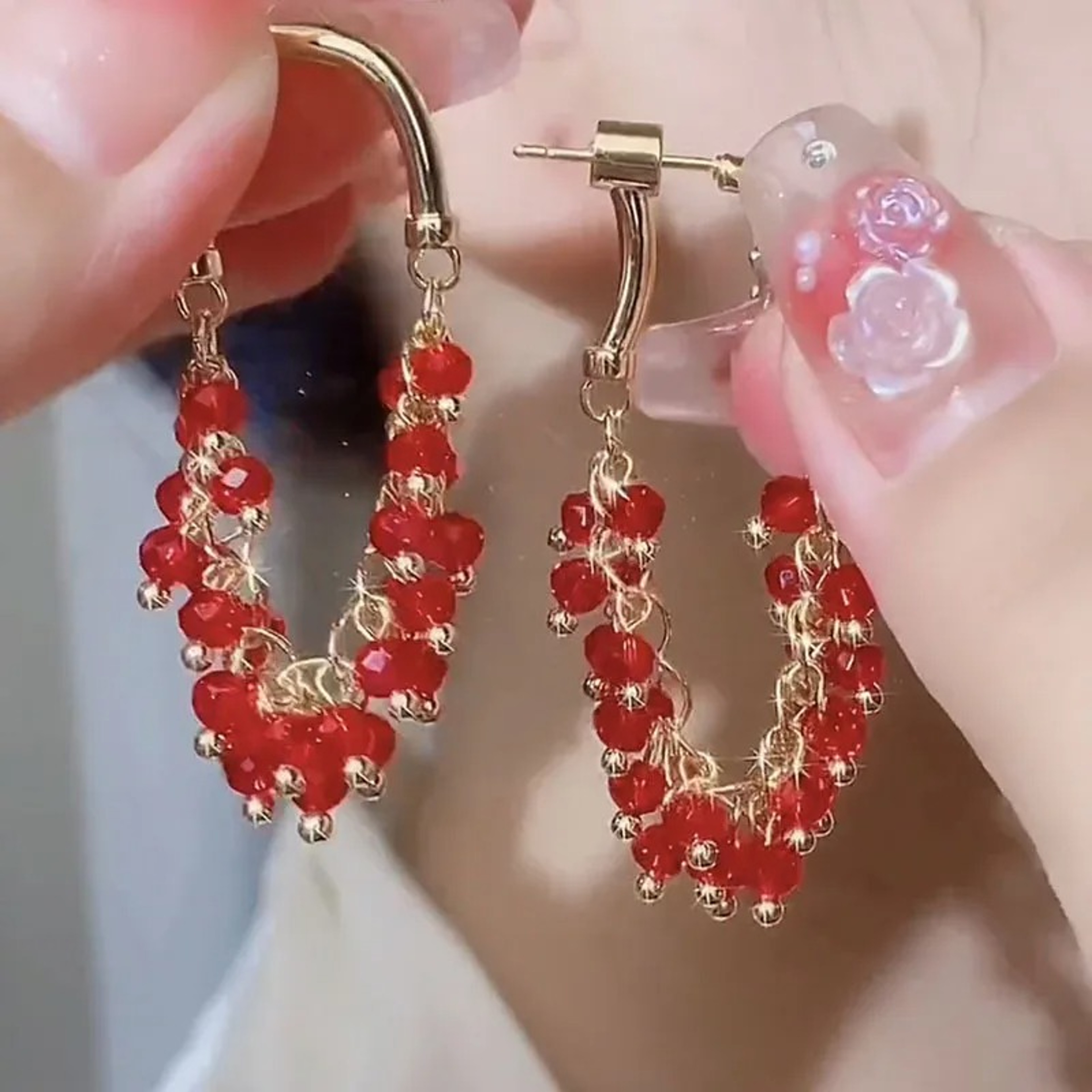 Green  Red Crystal Beaded Earrings For Women  Fashion Jewelry Gift 2