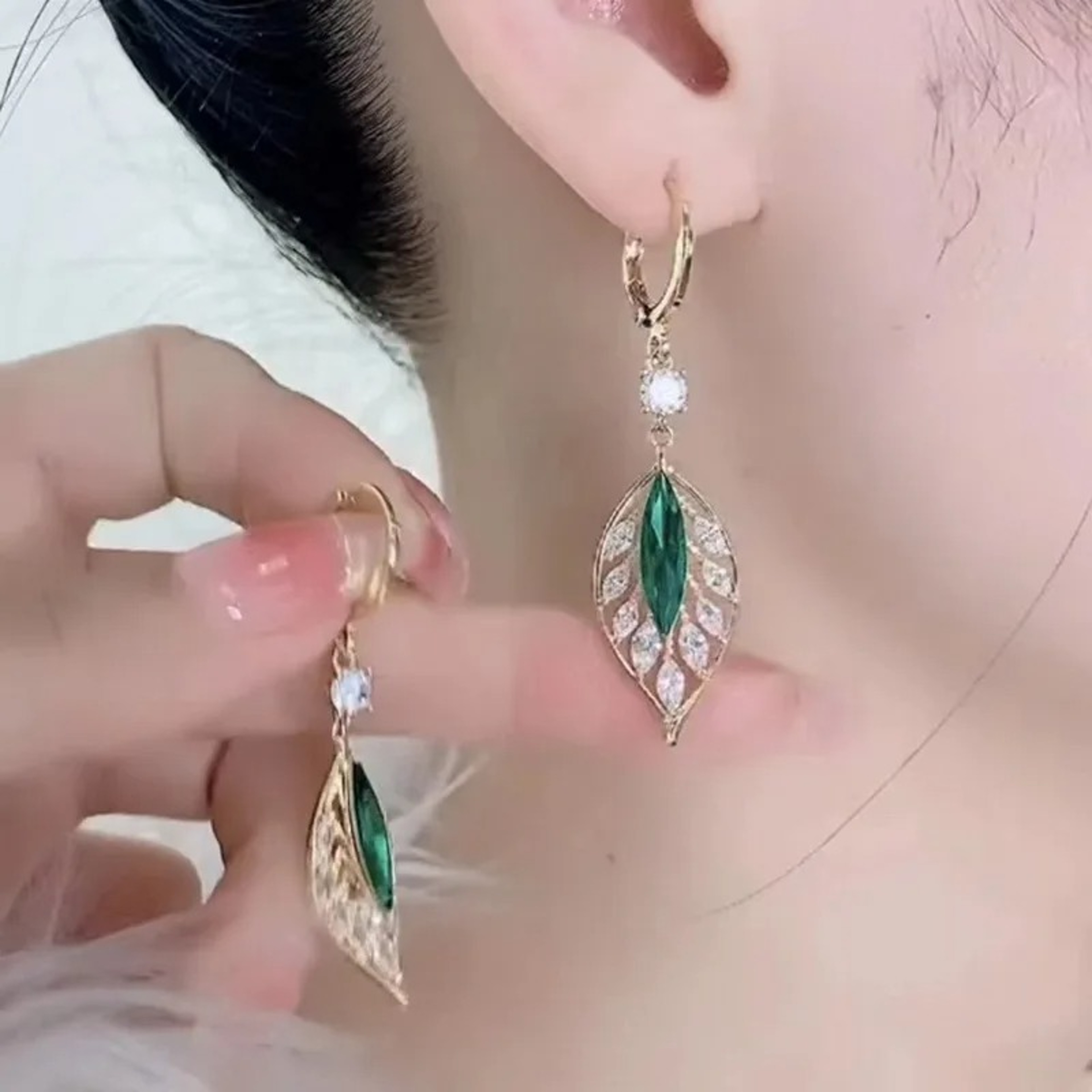 Vintage Green And Black Crystal Tassel Dangle Earrings For Women 0