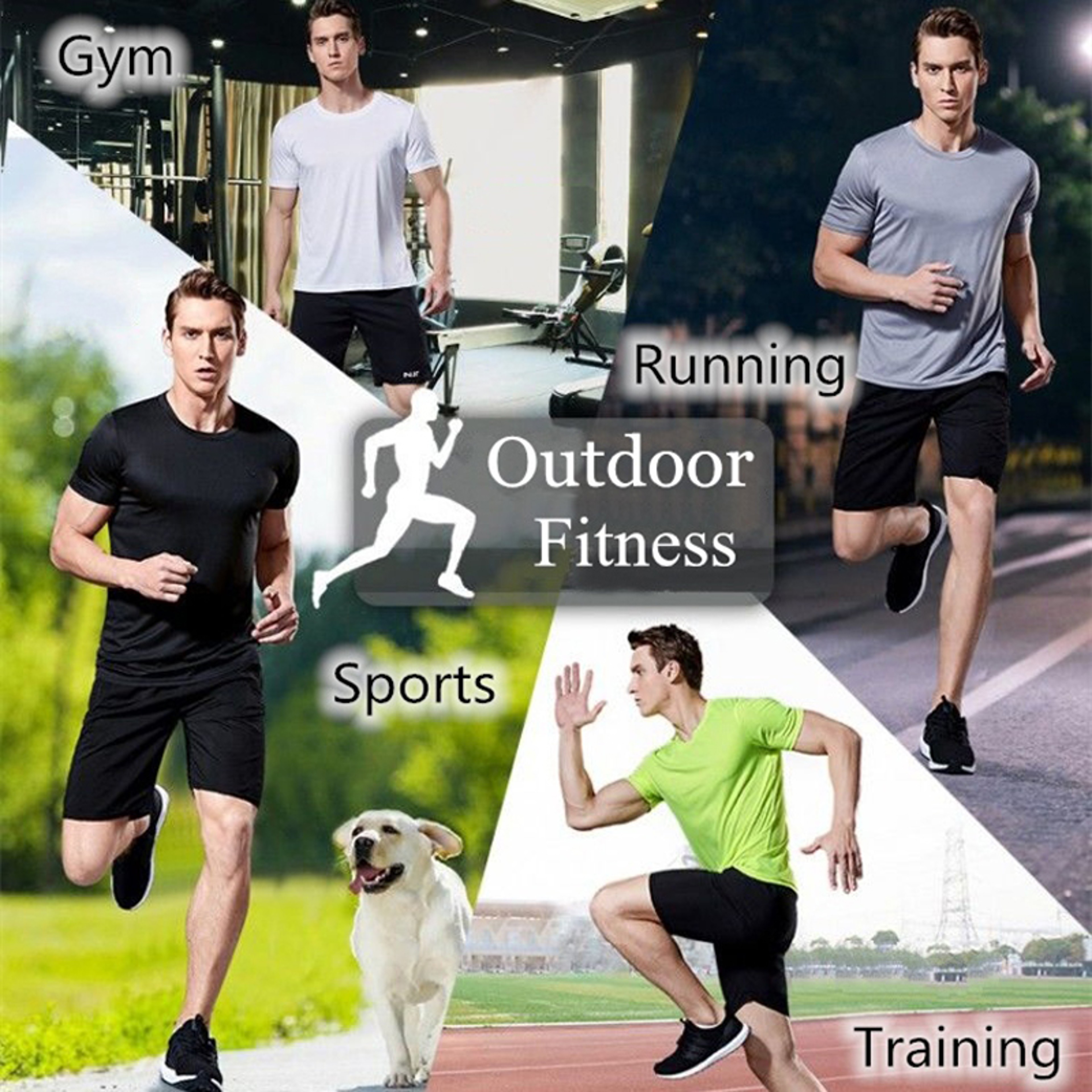 Gym Sport Shirt for Men Breathable Quick Dry Workout Tee  Round Neck Short Sleeve Activewear Top