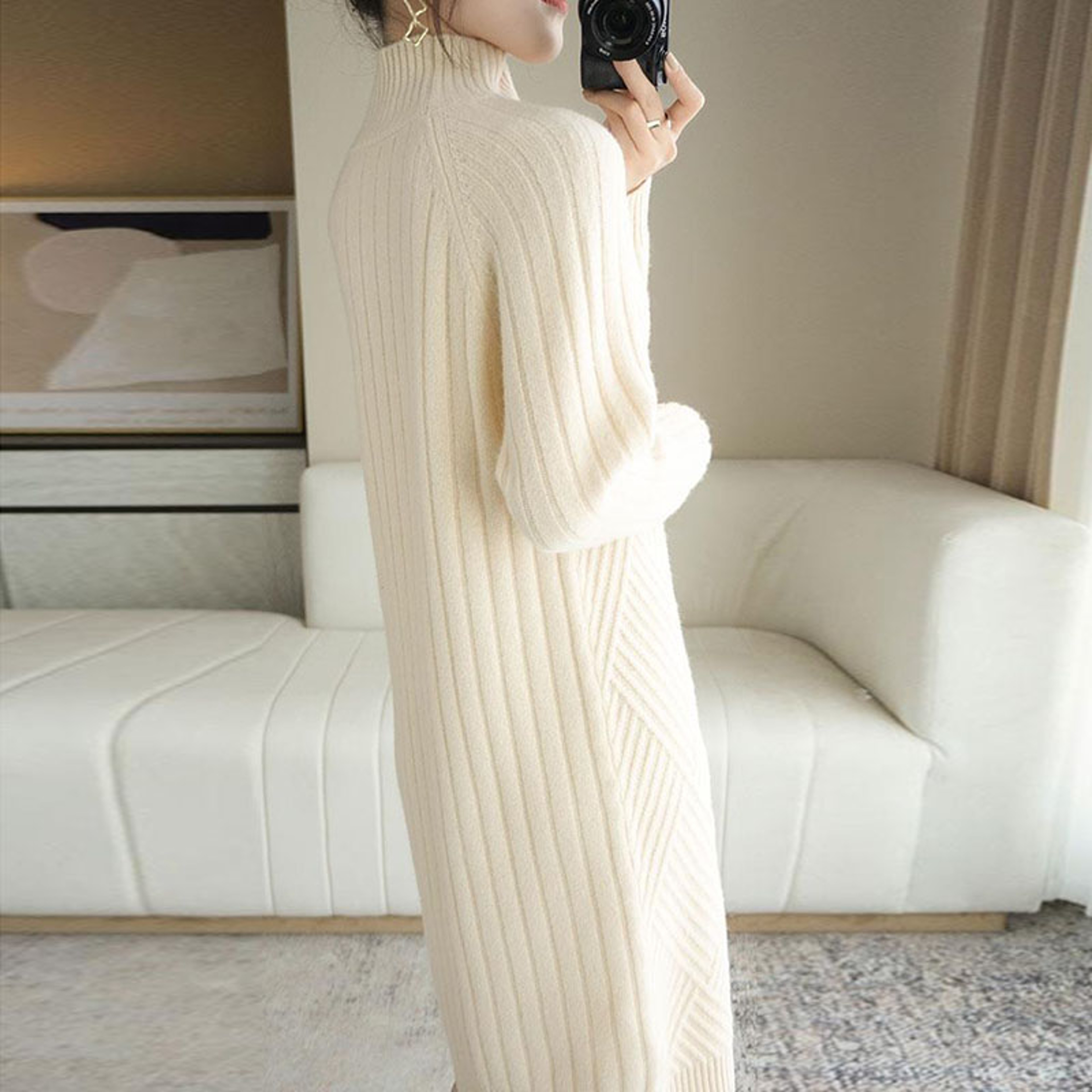 Autumn Winter Warm Korean Turtleneck Long Sleeve Bottoming Knitted Dresses Straight Sweater Dresses 1