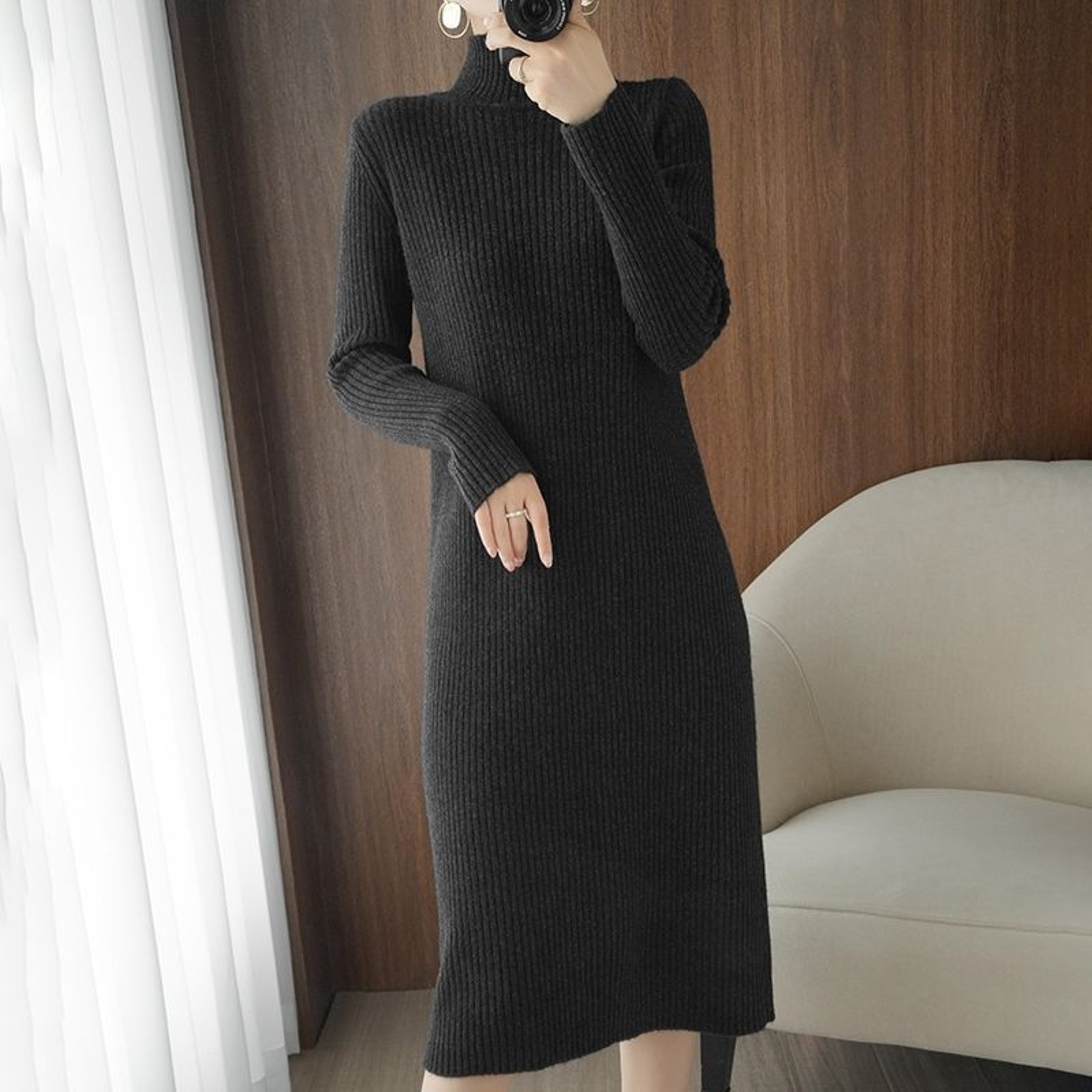 Winter Loose Woman Robe Long Vintage Dresses, Casual Aesthetic Maxi Sweater Dress for Women, Knitted Bodycon Korean – view 4