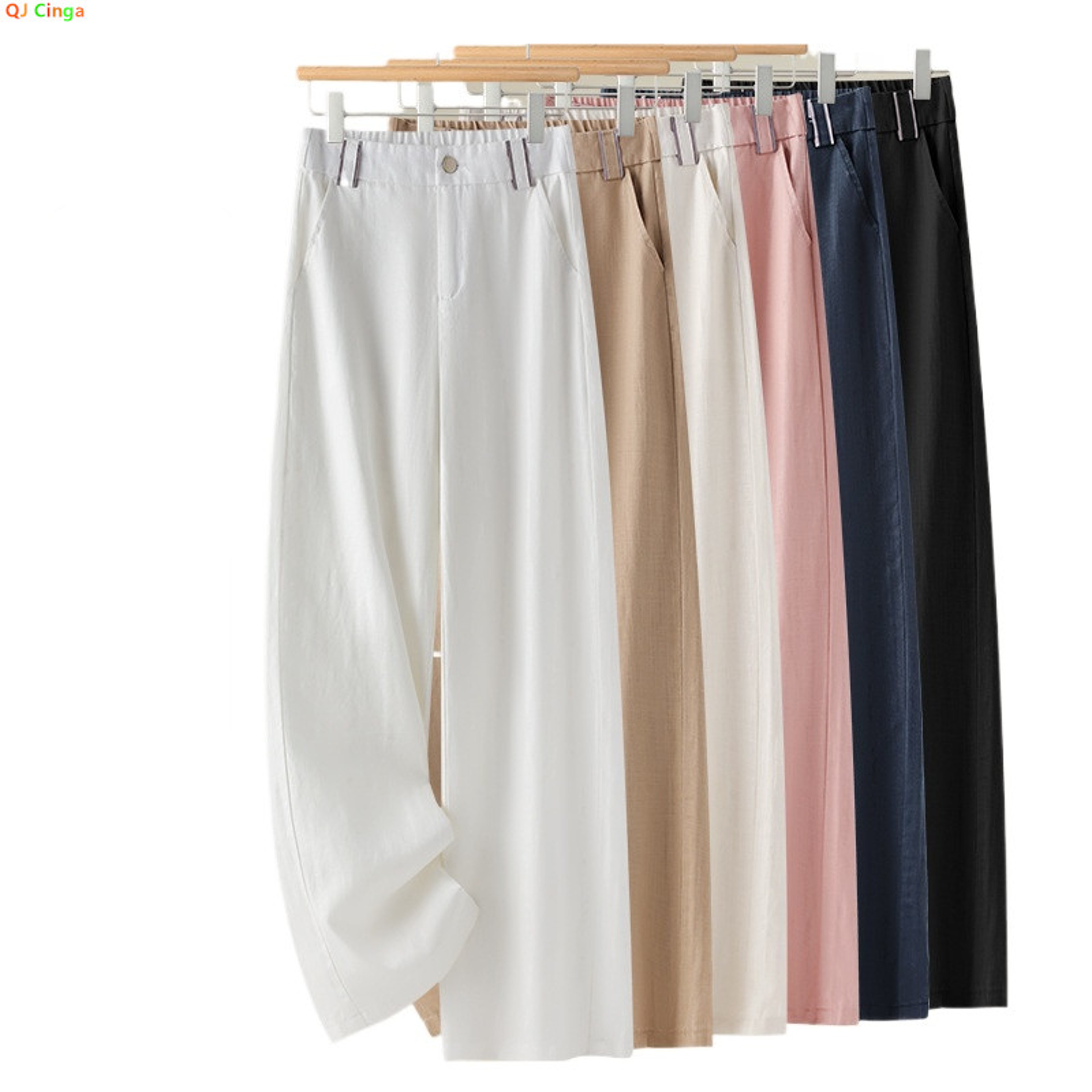 Summer High Waisted Linen Pants for Women, Lightweight Wide Leg Casual Trousers, Straight Leg Long Pants – view 1