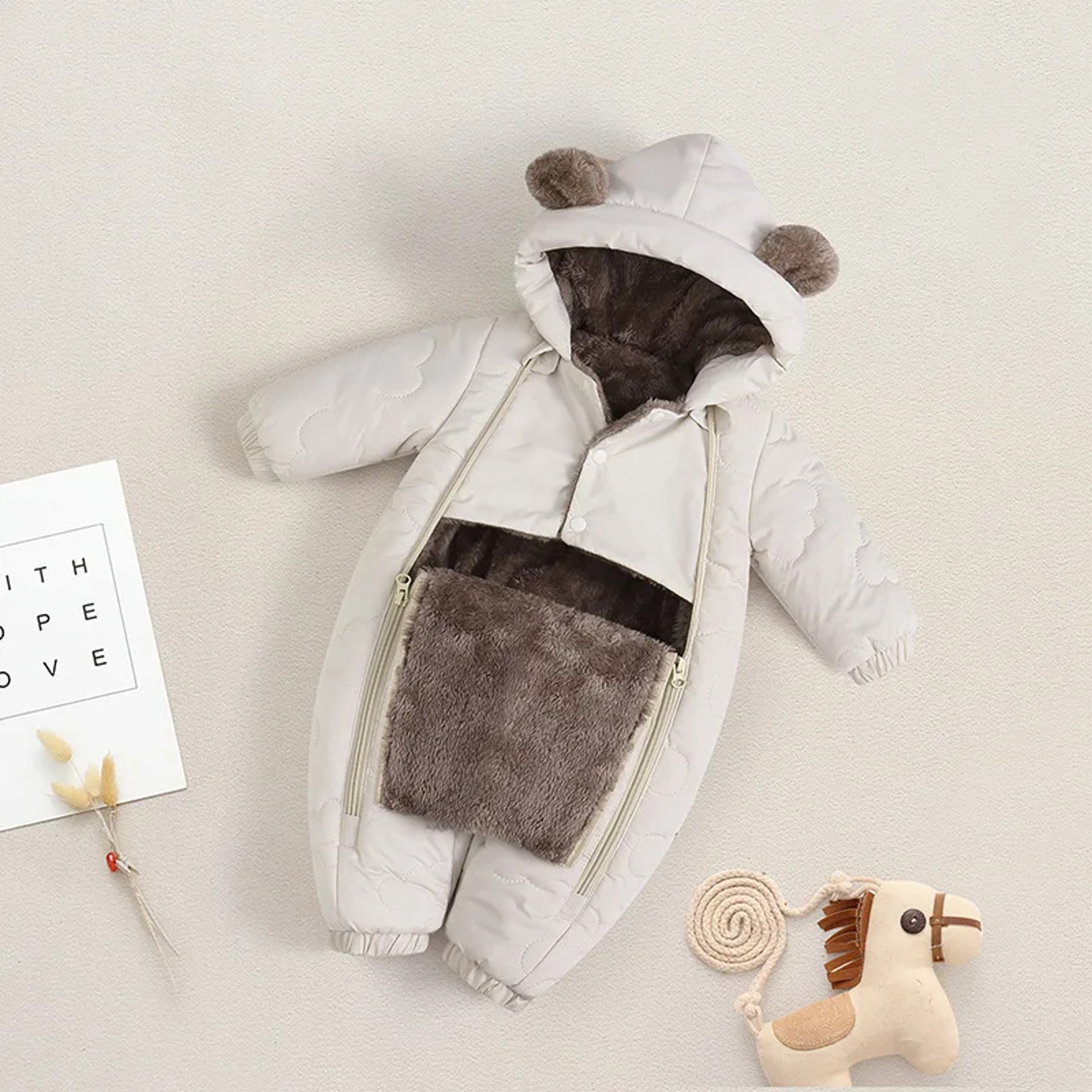 Thickened Fleece Lined Double Layer Hooded Romper 0-2Y Winter Warm Kids Snowsuit with Bear Ears, Toddler Baby Girl Boy – view 9