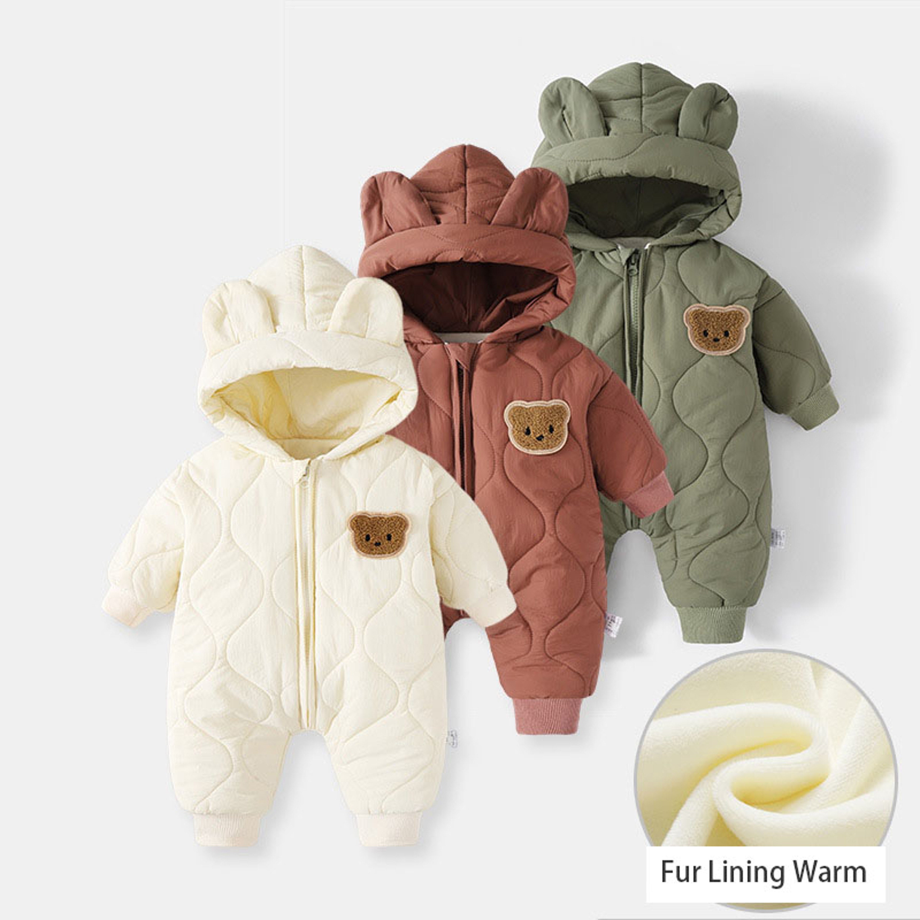 Warm Fur Lining Winter Baby Outwear Clothing Toddler Girl Boy Rompers Cartoon Bear Infant Jumpsuit Waterproof Snowsuit – view 1