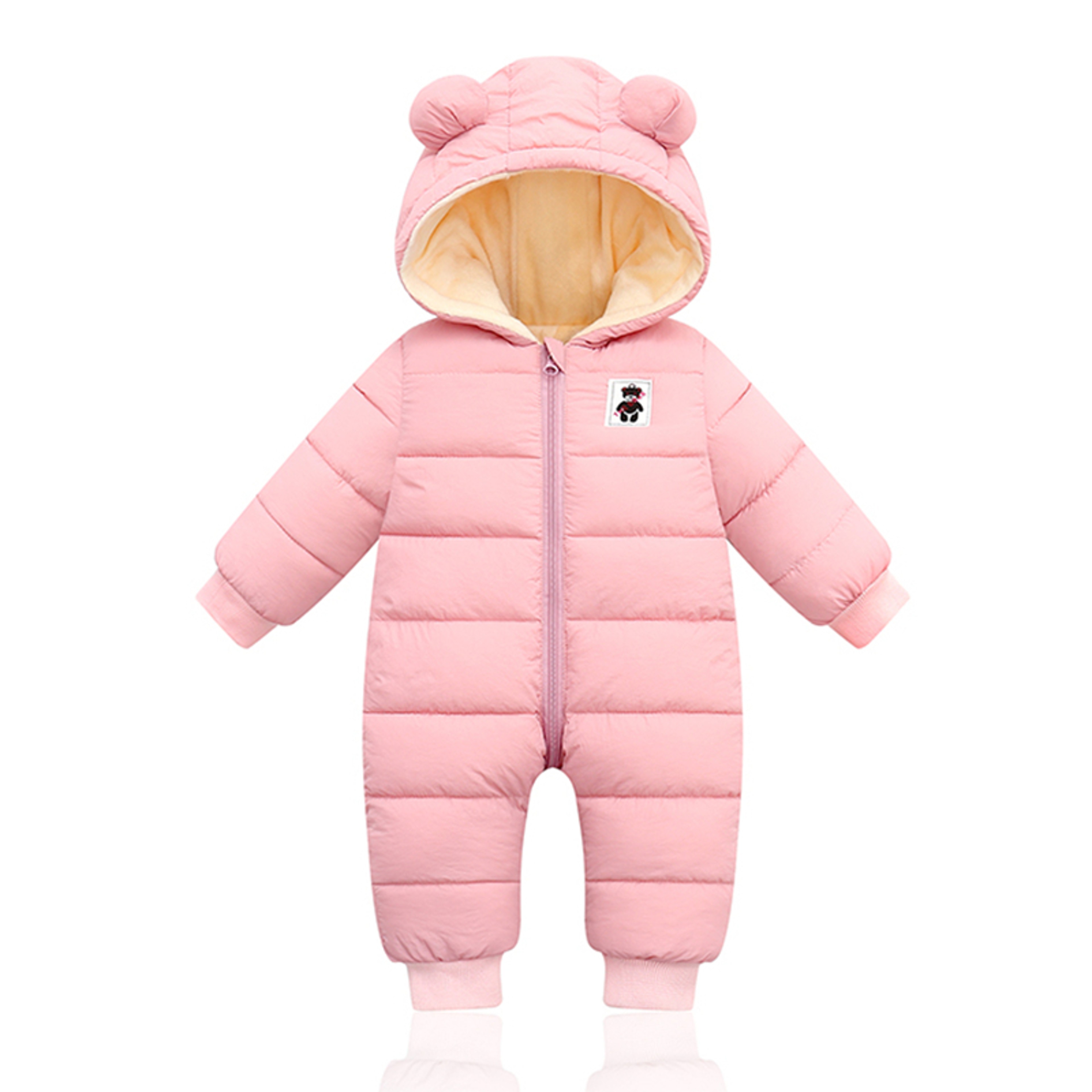 Cartoon Hooded Snowsuit New born Plus Velvet Baby Costume Winter Cotton Overalls Rompers for Toddler Boy Girl – view 1
