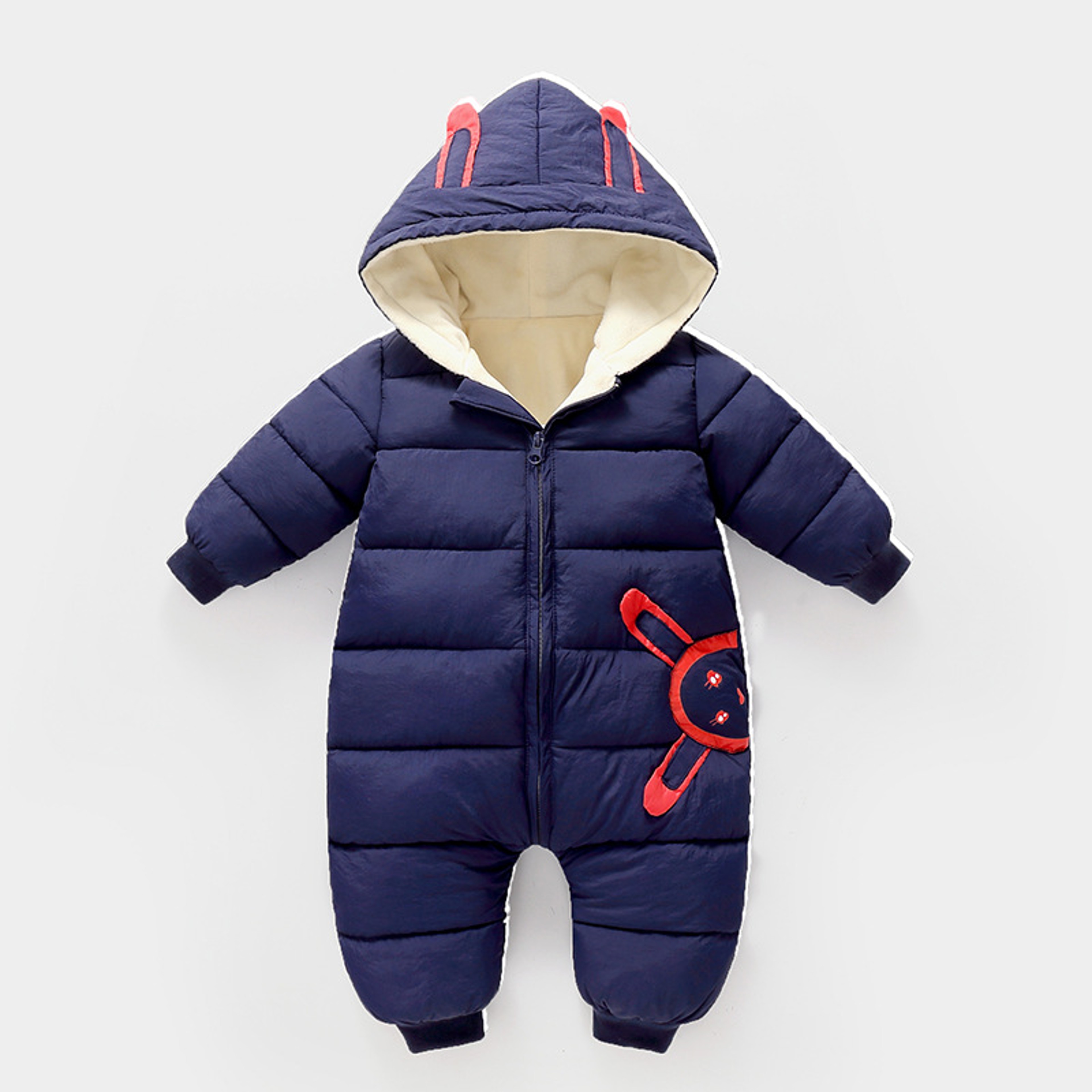 Cartoon Hooded Snowsuit New born Plus Velvet Baby Costume Winter Cotton Overalls Rompers for Toddler Boy Girl – view 3