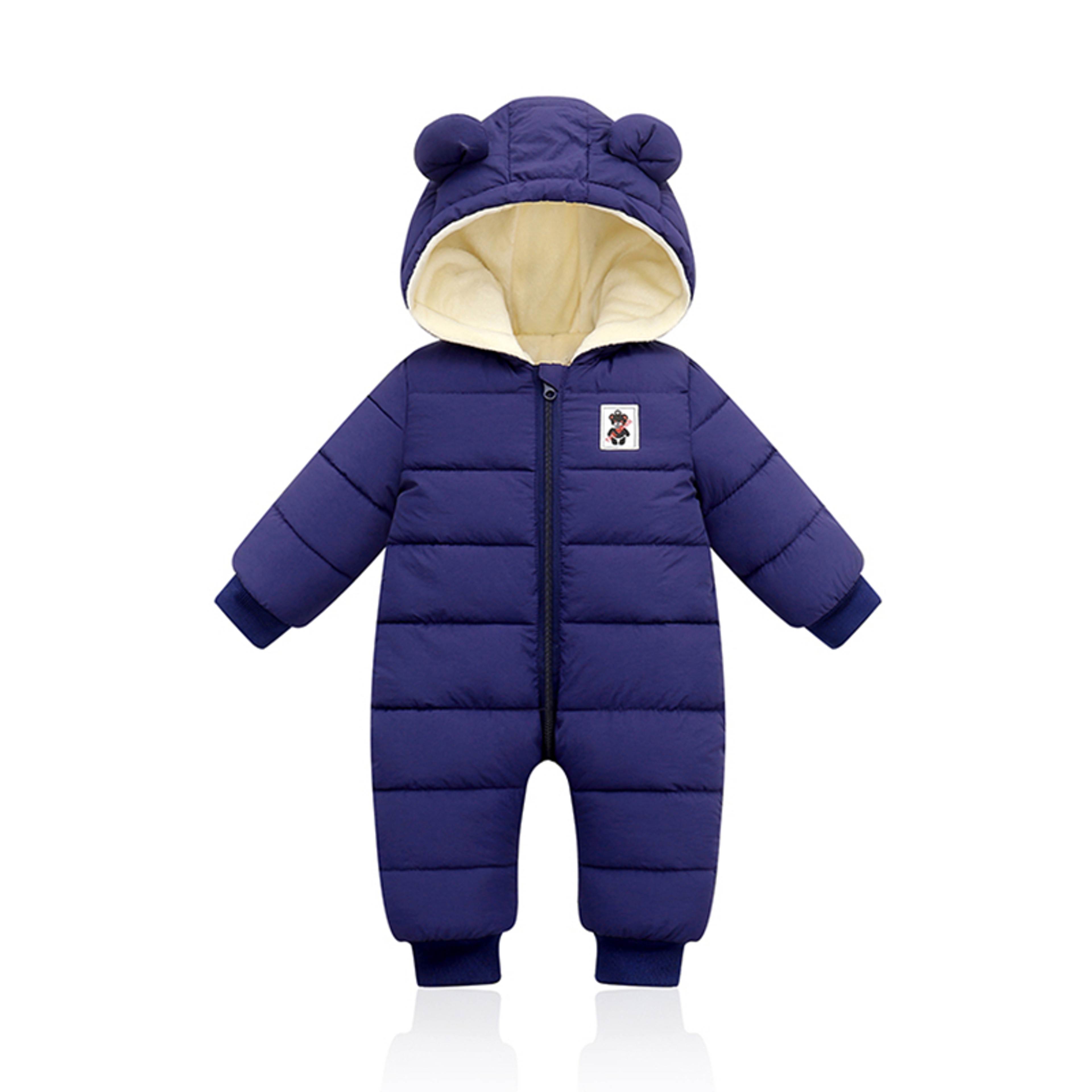 Cartoon Hooded Snowsuit New born Plus Velvet Baby Costume Winter Cotton Overalls Rompers for Toddler Boy Girl – view 8