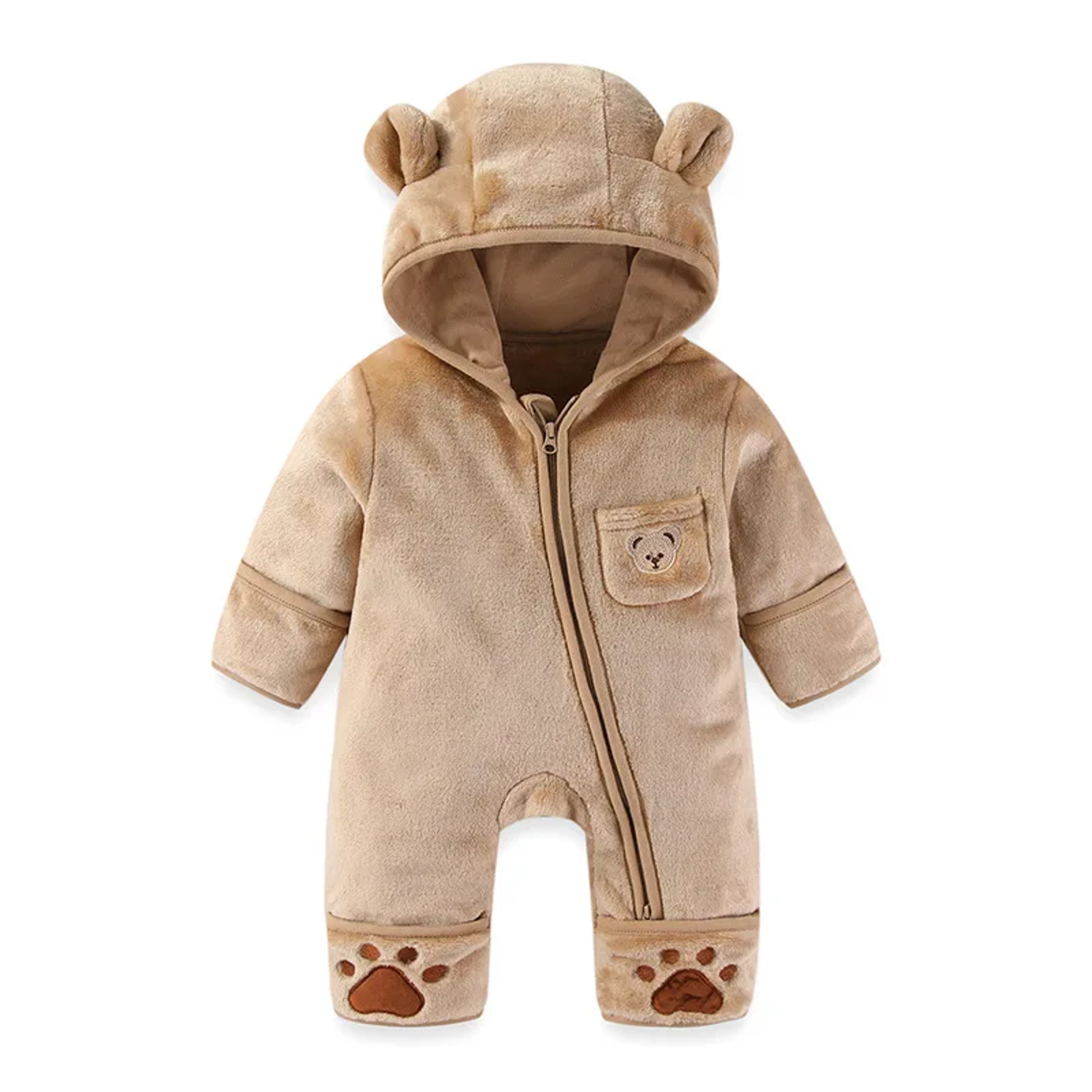 Infant Baby Girls Boy Winter Fleece Thickened Onesie 0-12M Newborn Baby Romper Bear Ear Hooded Jumpsuit with Pocket – view 7