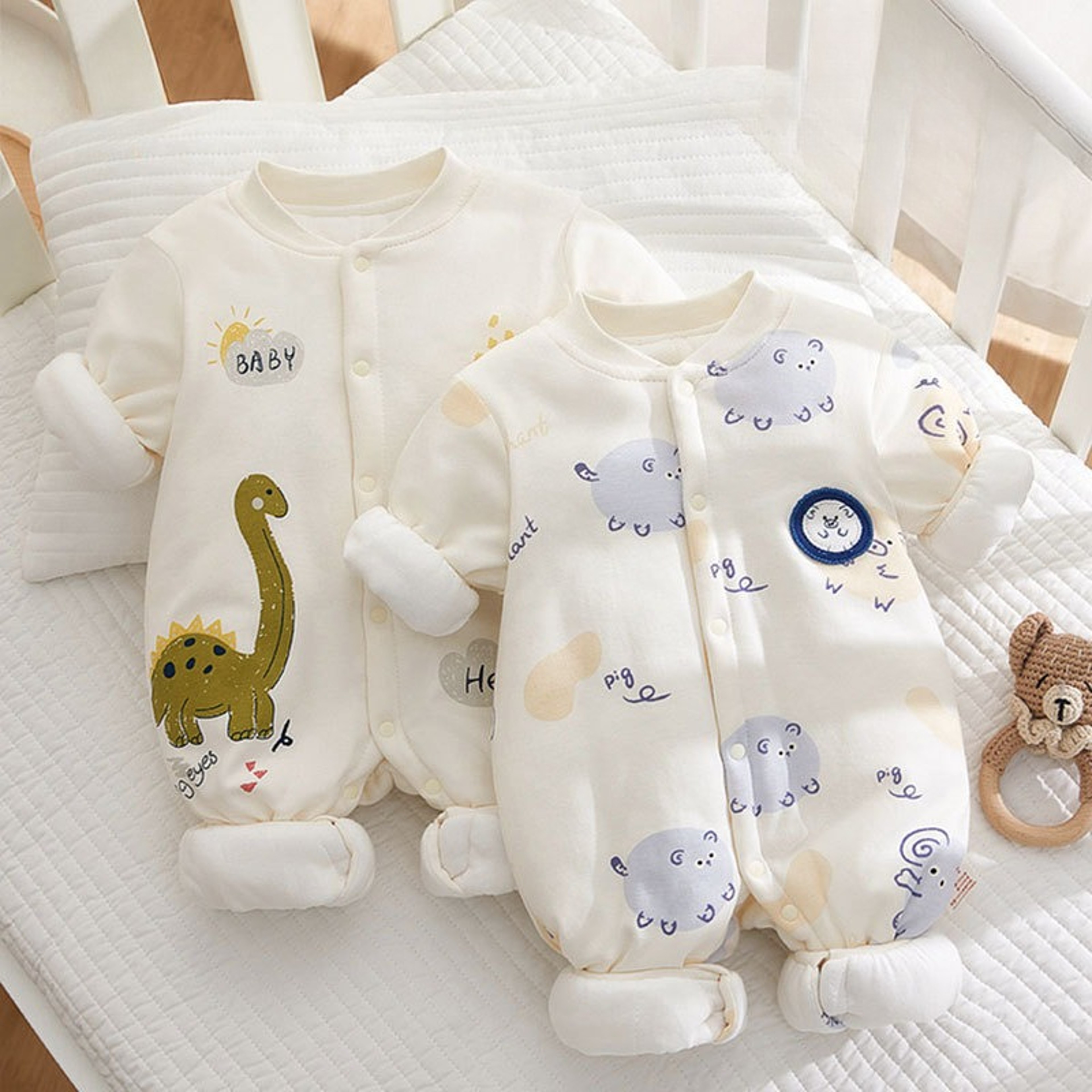 Somenie Newborn Baby Onesie Thickened Winter Pure Cotton Bodysuit Warm Cotton Cute Printed Outfit F 0