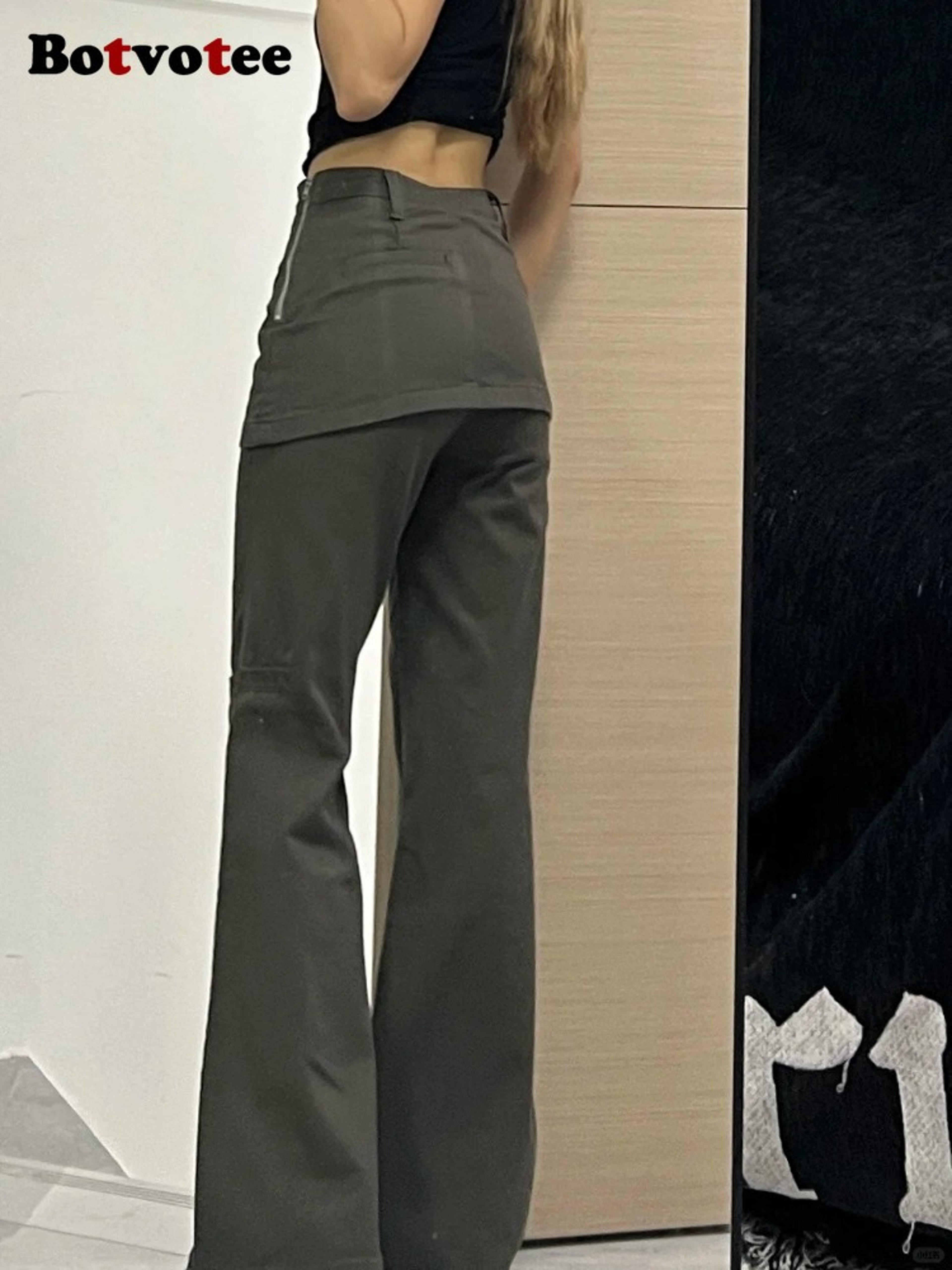 Botvotee Fake Two Piece Plus Size Wide Leg Jeans Women New Y2K Streetwear, High Waisted Flare Denim Pants Fashion – view 3