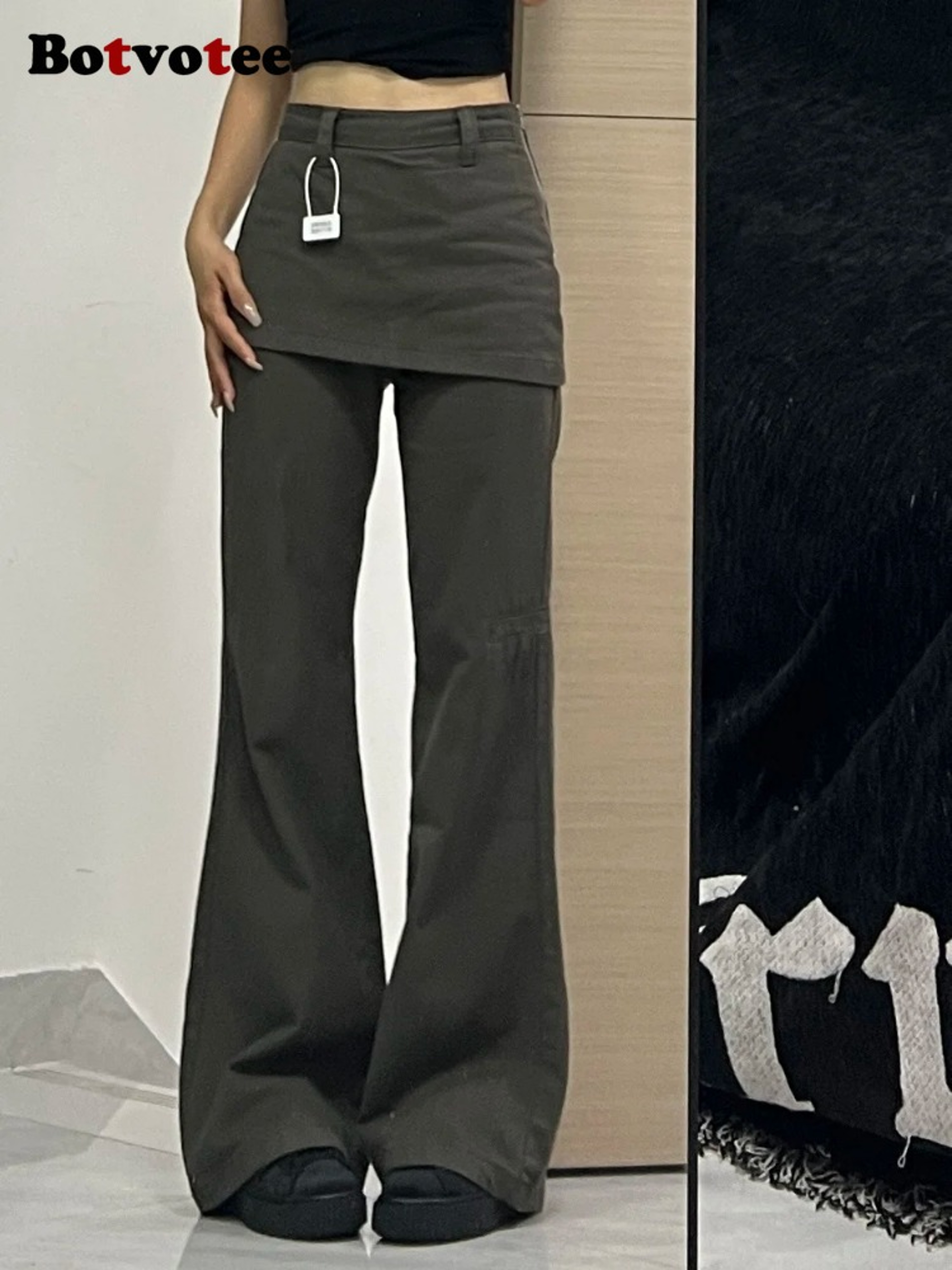 Botvotee Fake Two Piece Plus Size Wide Leg Jeans Women New Y2K Streetwear, High Waisted Flare Denim Pants Fashion – view 4