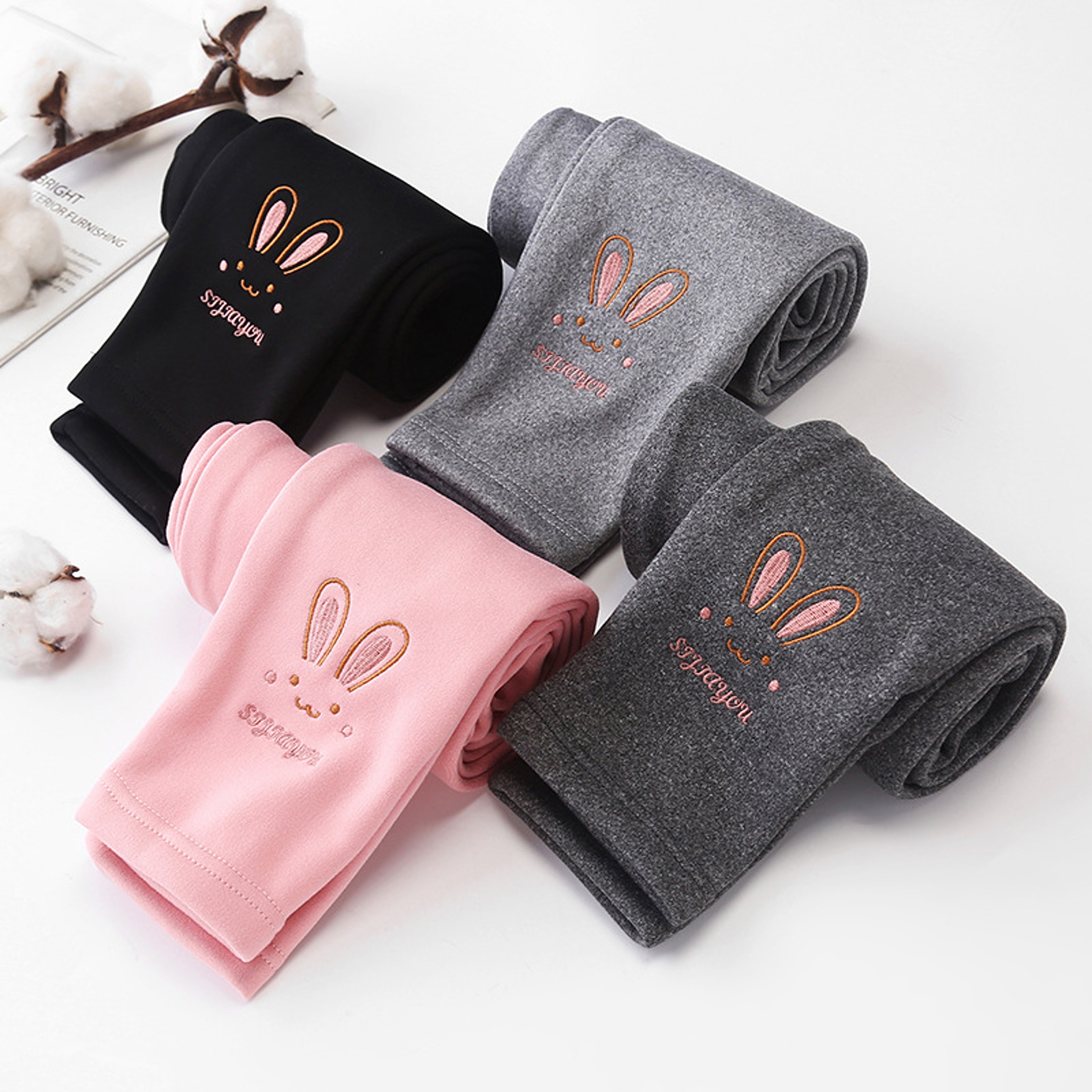 Cute Fond Rabbit Girls Leggings Autumn Winter Thick Warm Plus Soft Lined Children Kids Baby Bottom Pants – view 3