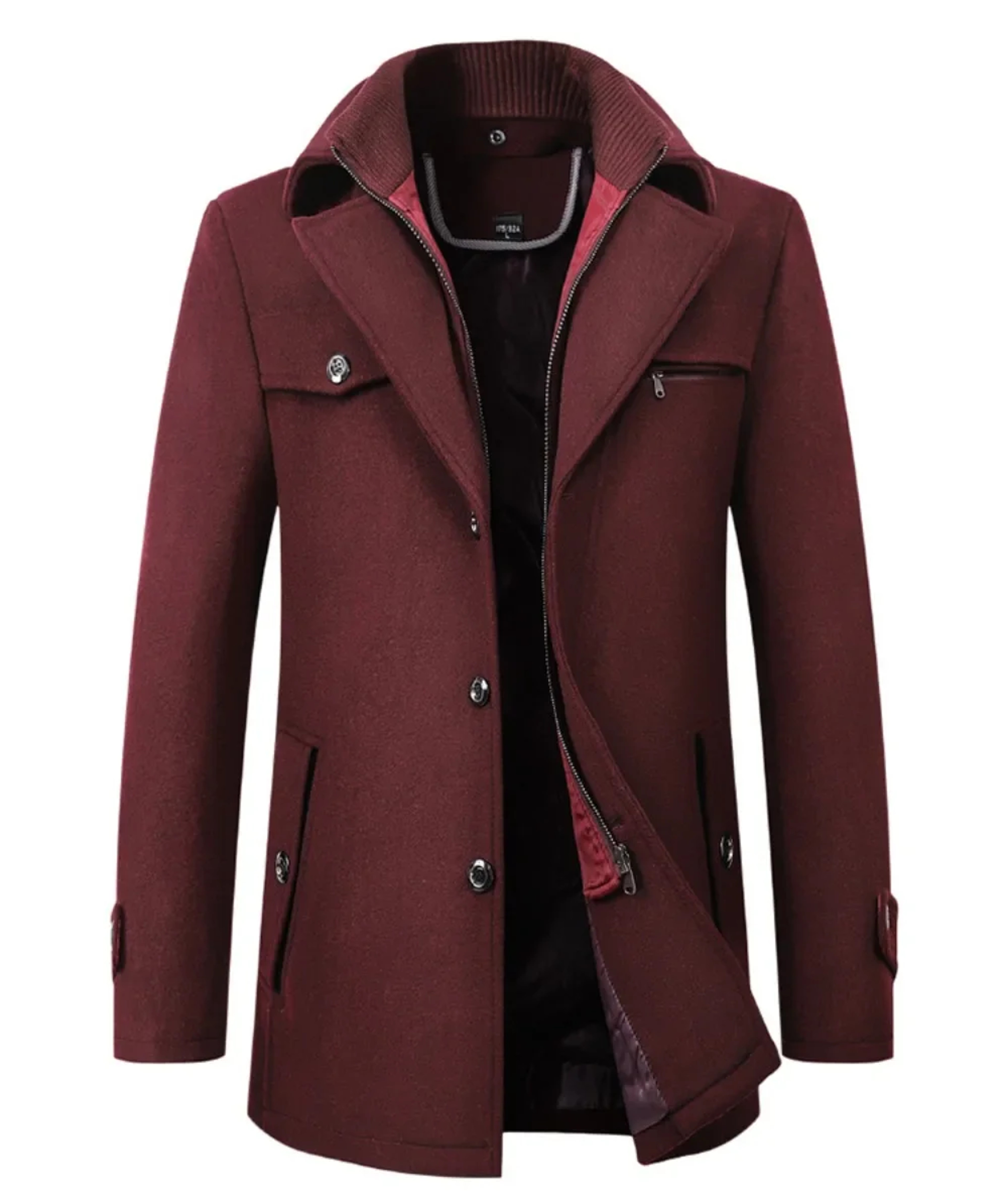 Mens Woolen Pea Coat 2023 Autumn Winter, Double Collar Overcoat for Men, Stylish Warm Menswear Trench Coat – view 5