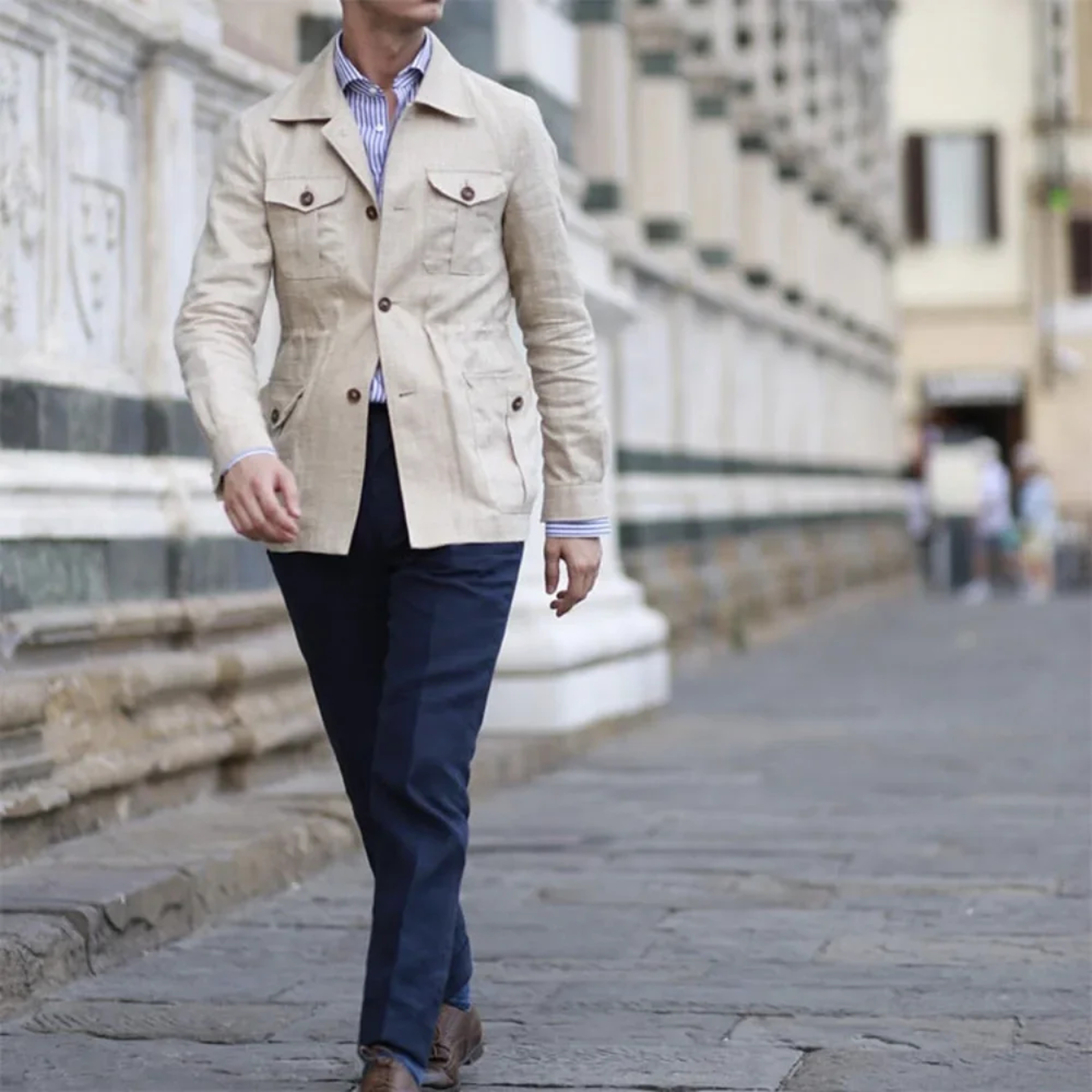 Mens Coats Safari Jacket Linen British Retro Gentry Suit Pockets Outerwear Fashion Solid Color Male Tops Lightweight – view 1