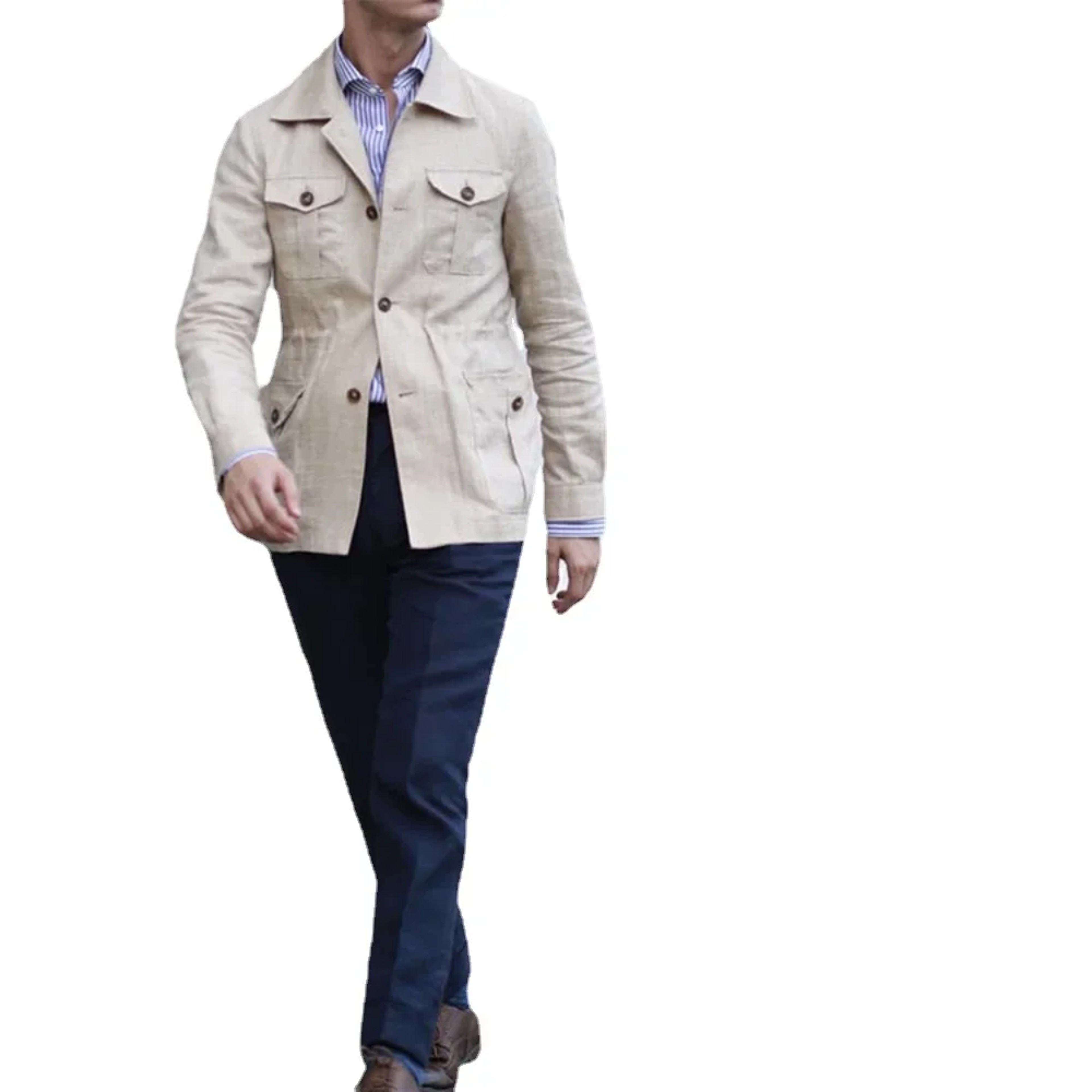 Mens Coats Safari Jacket Linen British Retro Gentry Suit Pockets Outerwear Fashion Solid Color Male Tops Lightweight – view 6
