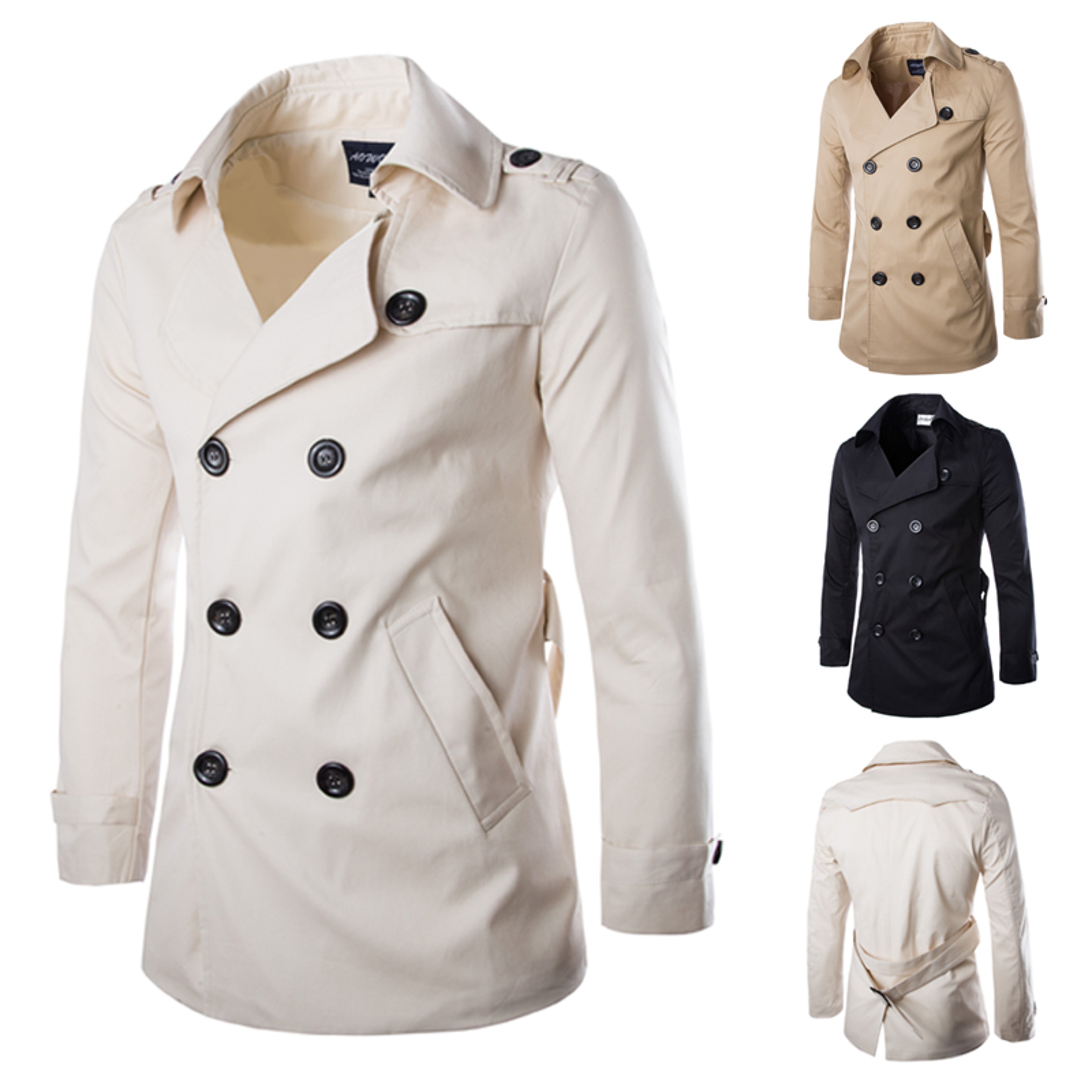 Cotton Men Trench Coats with Belt, Mens Spring Autumn Windbreak Overcoat, Male Double Breasted Peacoat – view 3