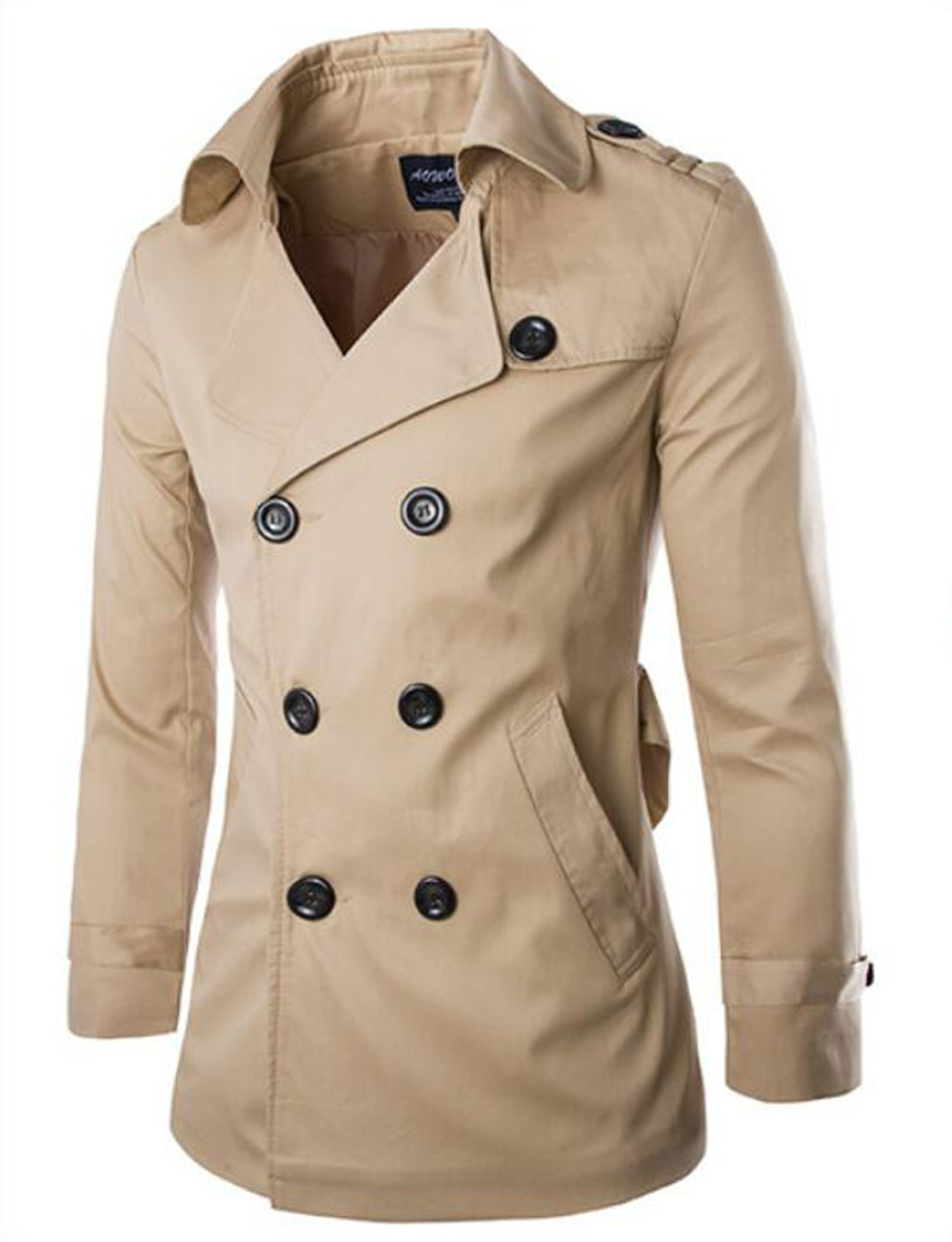 Cotton Men Trench Coats with Belt, Mens Spring Autumn Windbreak Overcoat, Male Double Breasted Peacoat – view 7