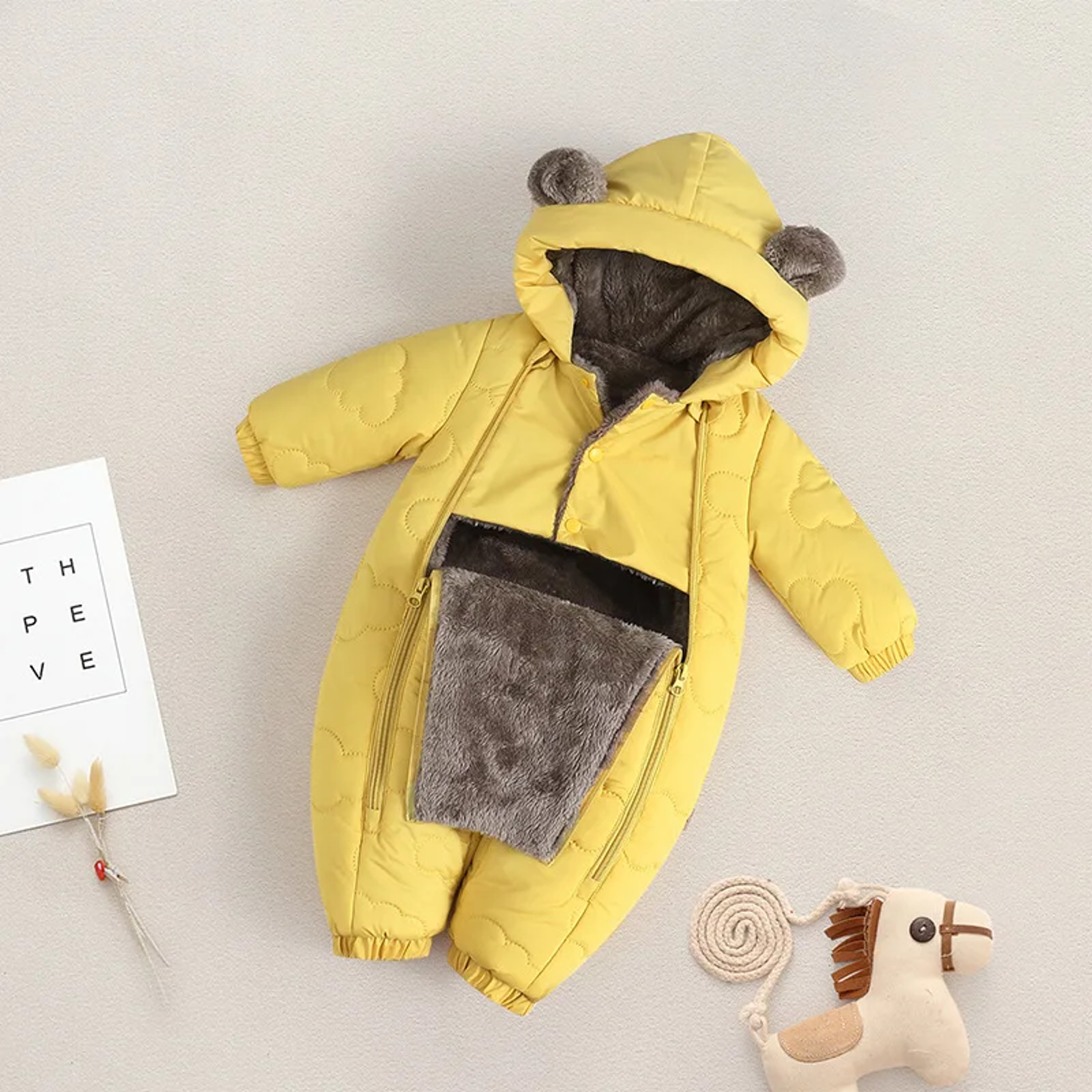 Toddler Baby Girl Boy Snowsuit Thickened Fleece Lined Hooded Romper Double Layer 0-2Y Cute Bear Ears Winter Warm – view 11