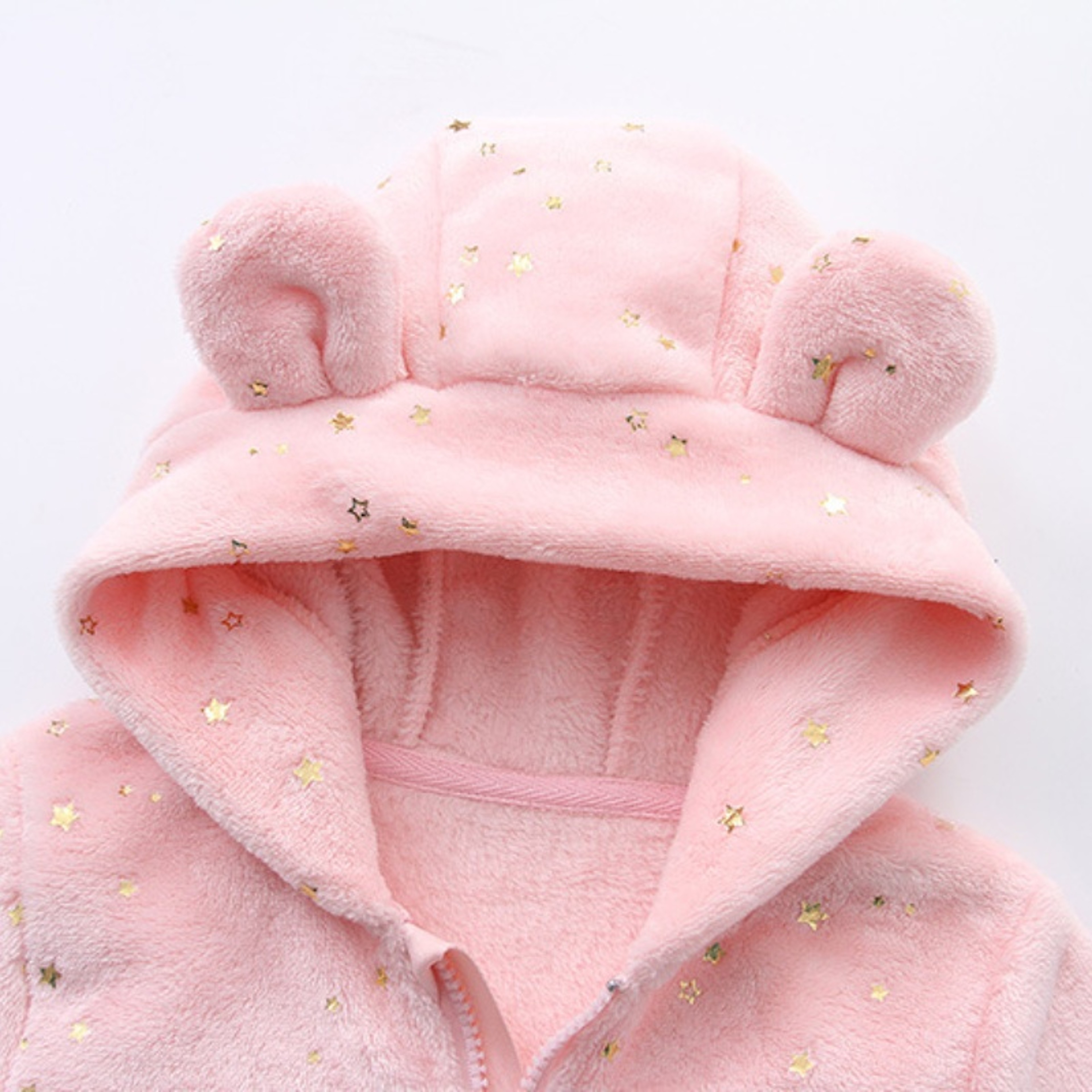 Autumn Winter Newborn Baby Footed Romper Warm Fleece Jumpsuit with Bear Ears Cute Star Cartoon Print One Piece Outfit – view 3