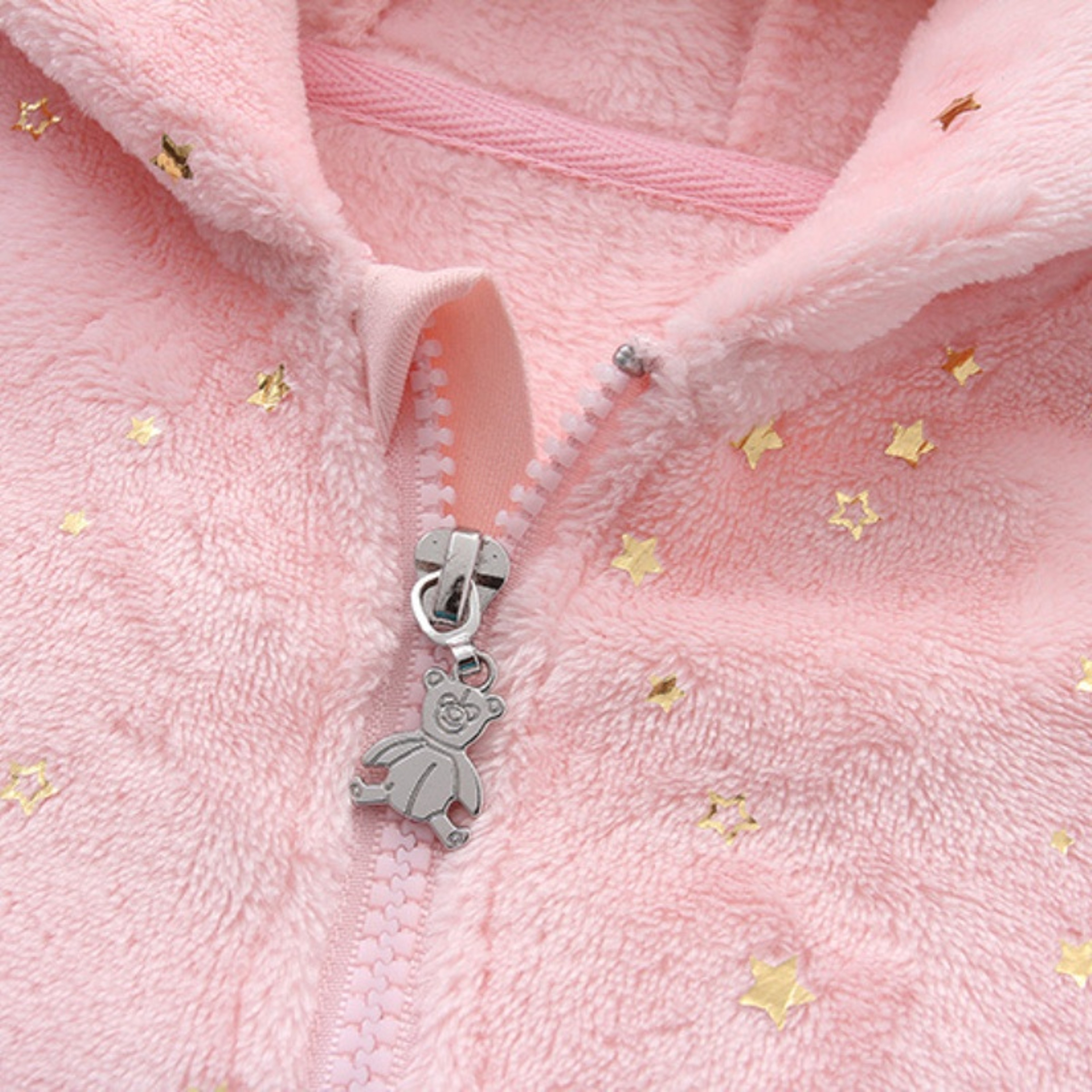 Autumn Winter Newborn Baby Footed Romper Warm Fleece Jumpsuit with Bear Ears Cute Star Cartoon Print One Piece Outfit – view 4