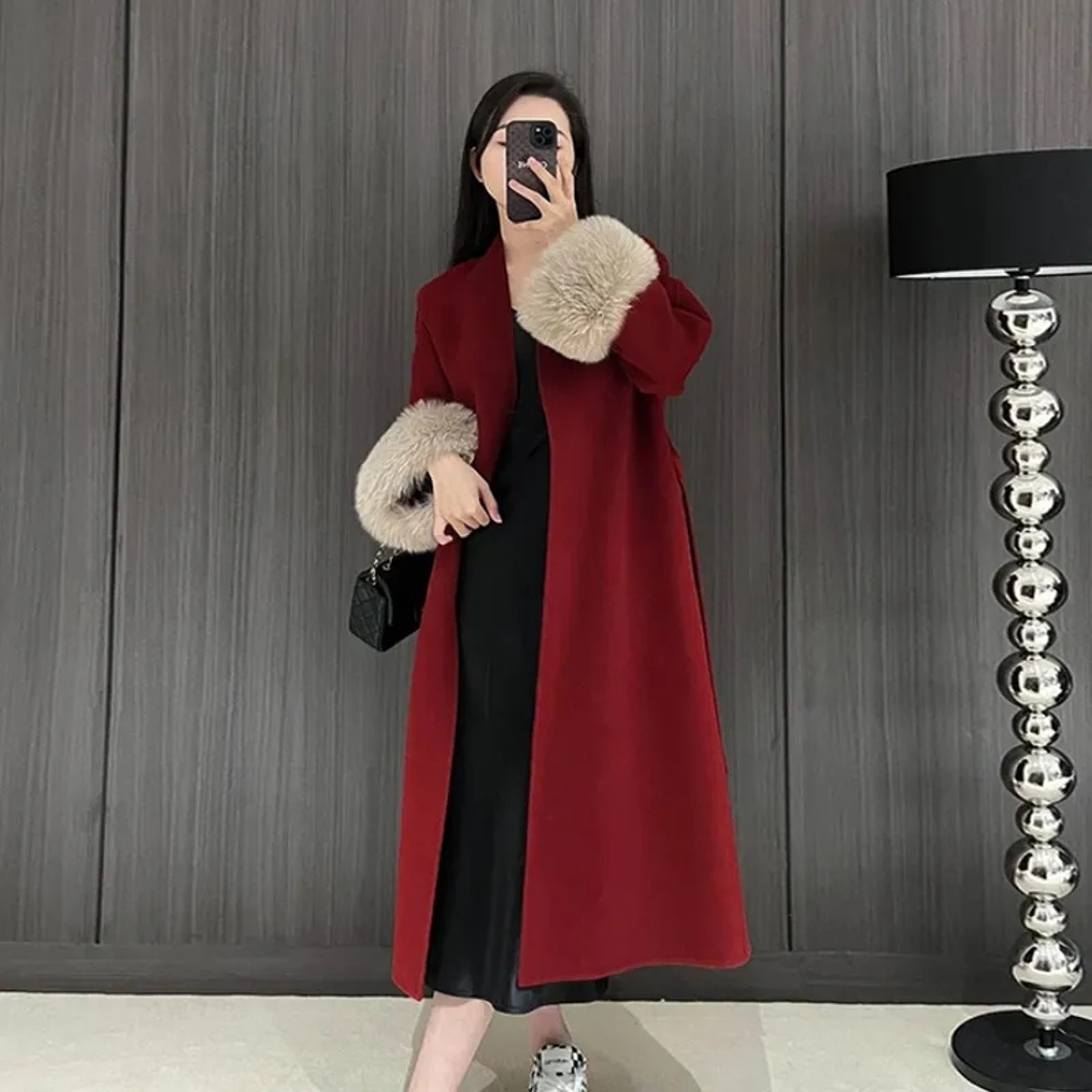 New Spring Winter Warm Long Woolen Coat Women Elegant Warm Wool Blend Trench Coat With Belt Fashion Outerwear – view 6
