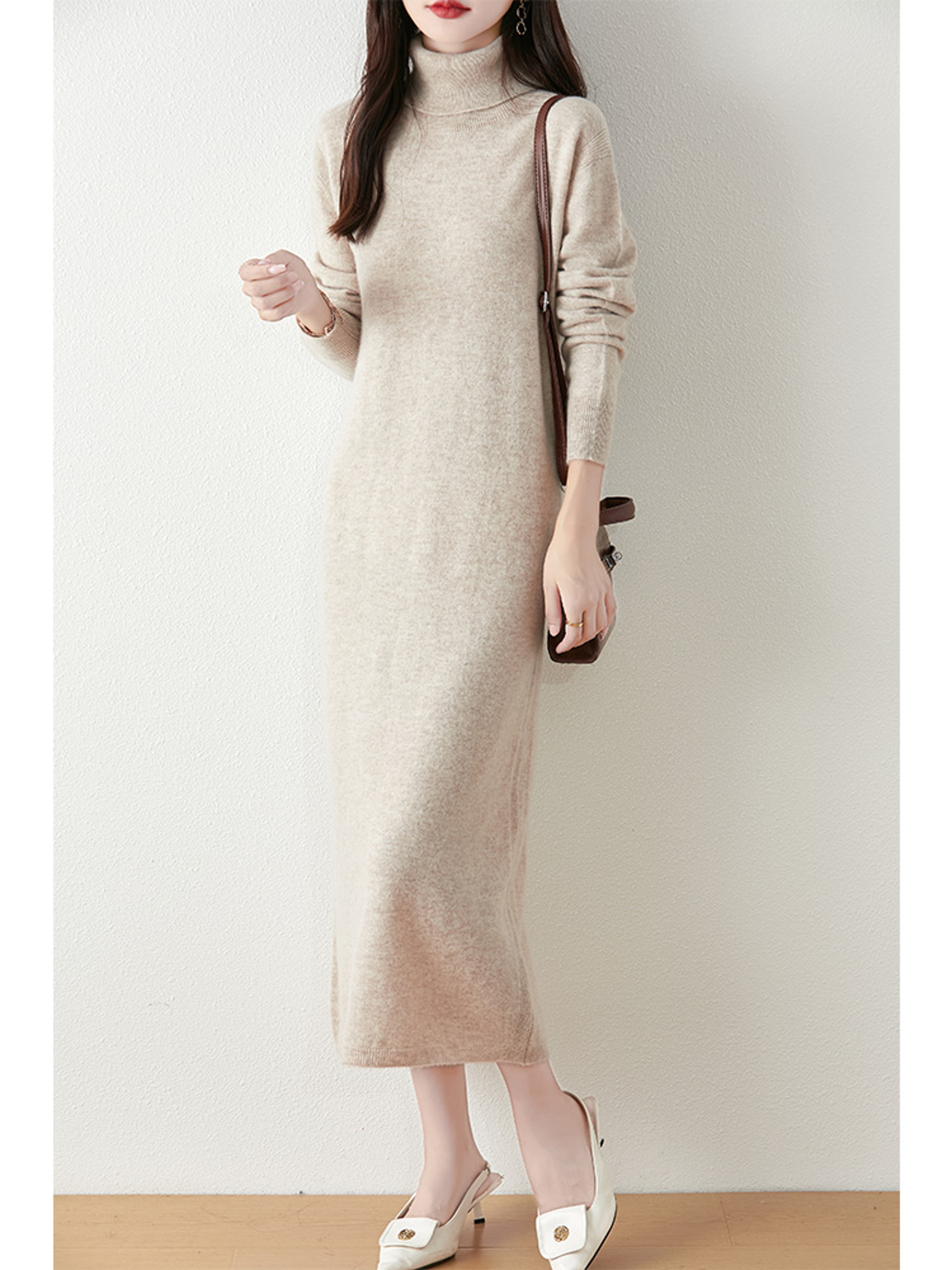 Autumn Winter Women Wool Sweater Dress Pullovers Turtleneck Straight Skirts Cashmere Versatile Merino Knitwear Dress – view 5