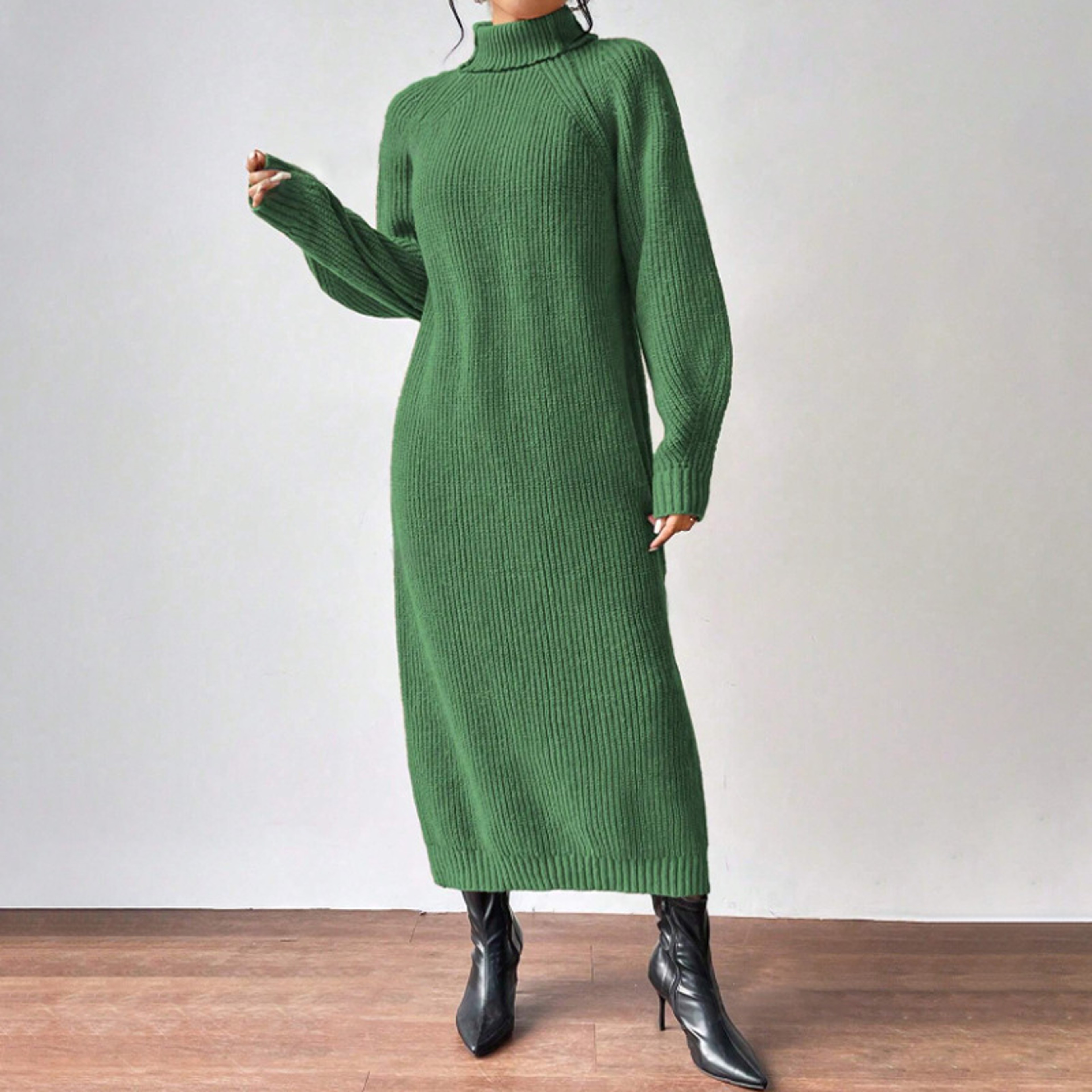 New Winter Knit Dresses Women Turtleneck Style Straight Long Dress Autumn Solid Full Sleeve Thick Casual Vestidos Lady – view 3