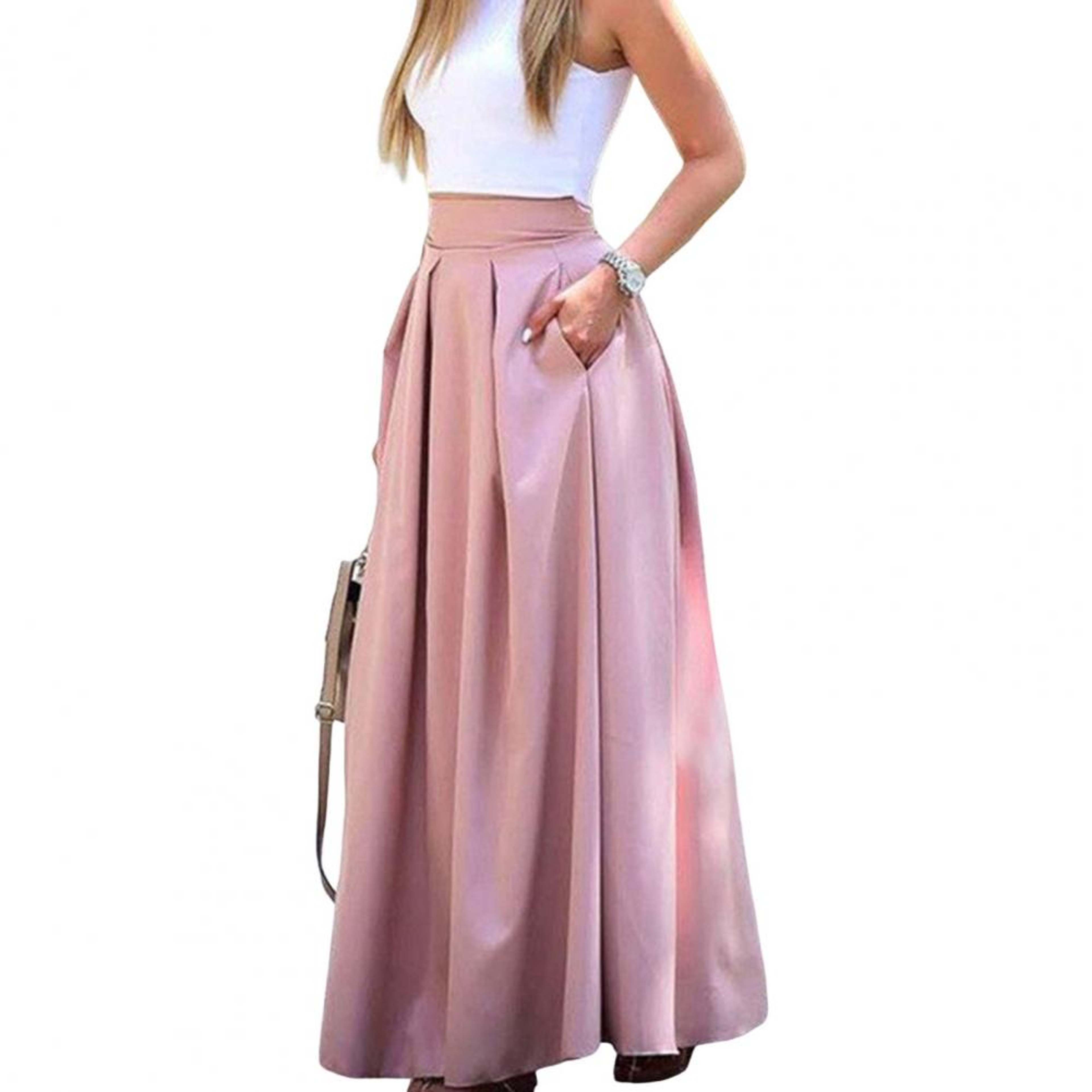 Elegant Flowy High Waist Maxi Skirt for Women, Long Skirt with Pockets, Breathable Slimming Fit for Partie – view 7