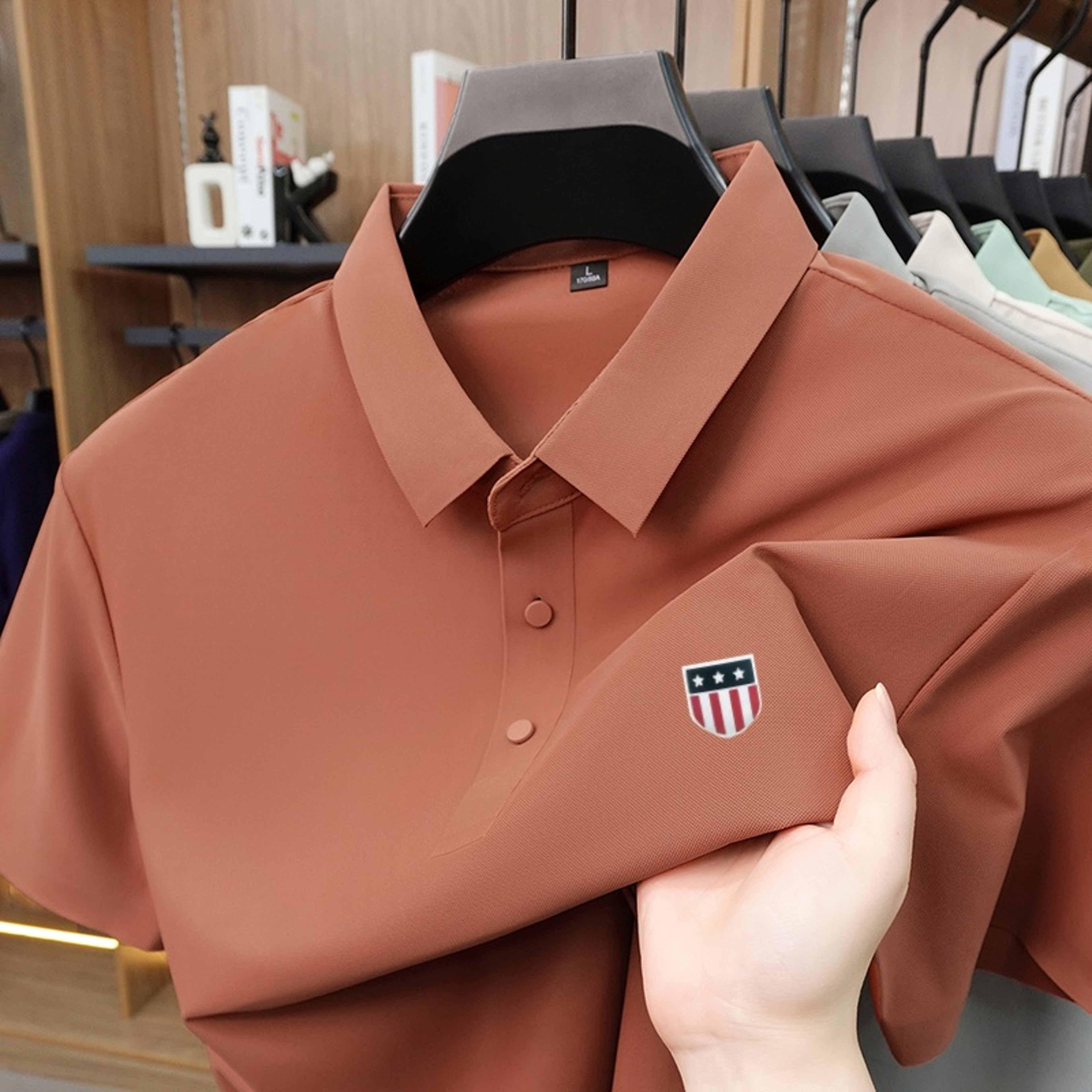 Men Short Sleeve Polo Shirt Trend Setting Lapel Print Casual Tee 0
