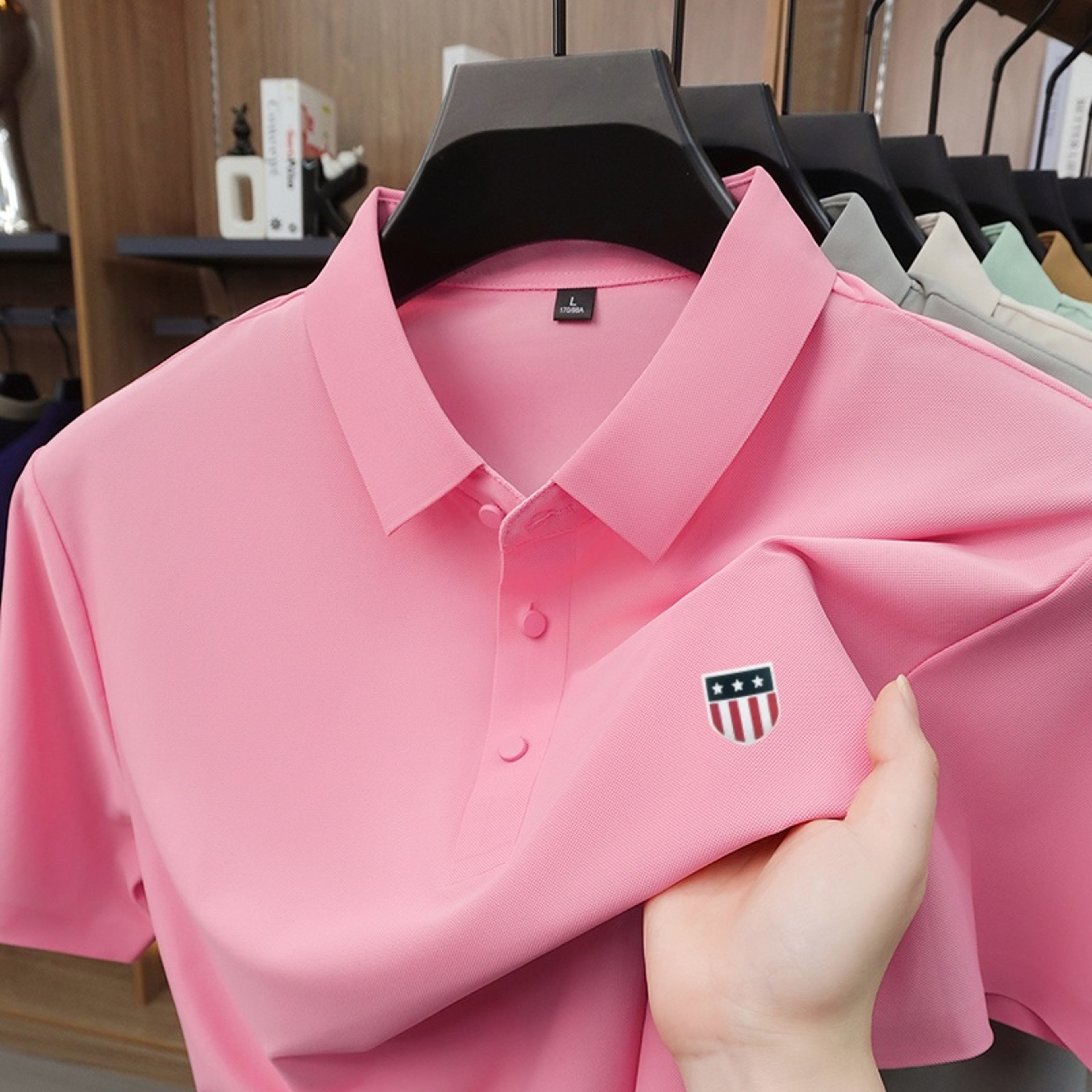 Men Short Sleeve Polo Shirt Trend Setting Lapel Print Casual Tee 5