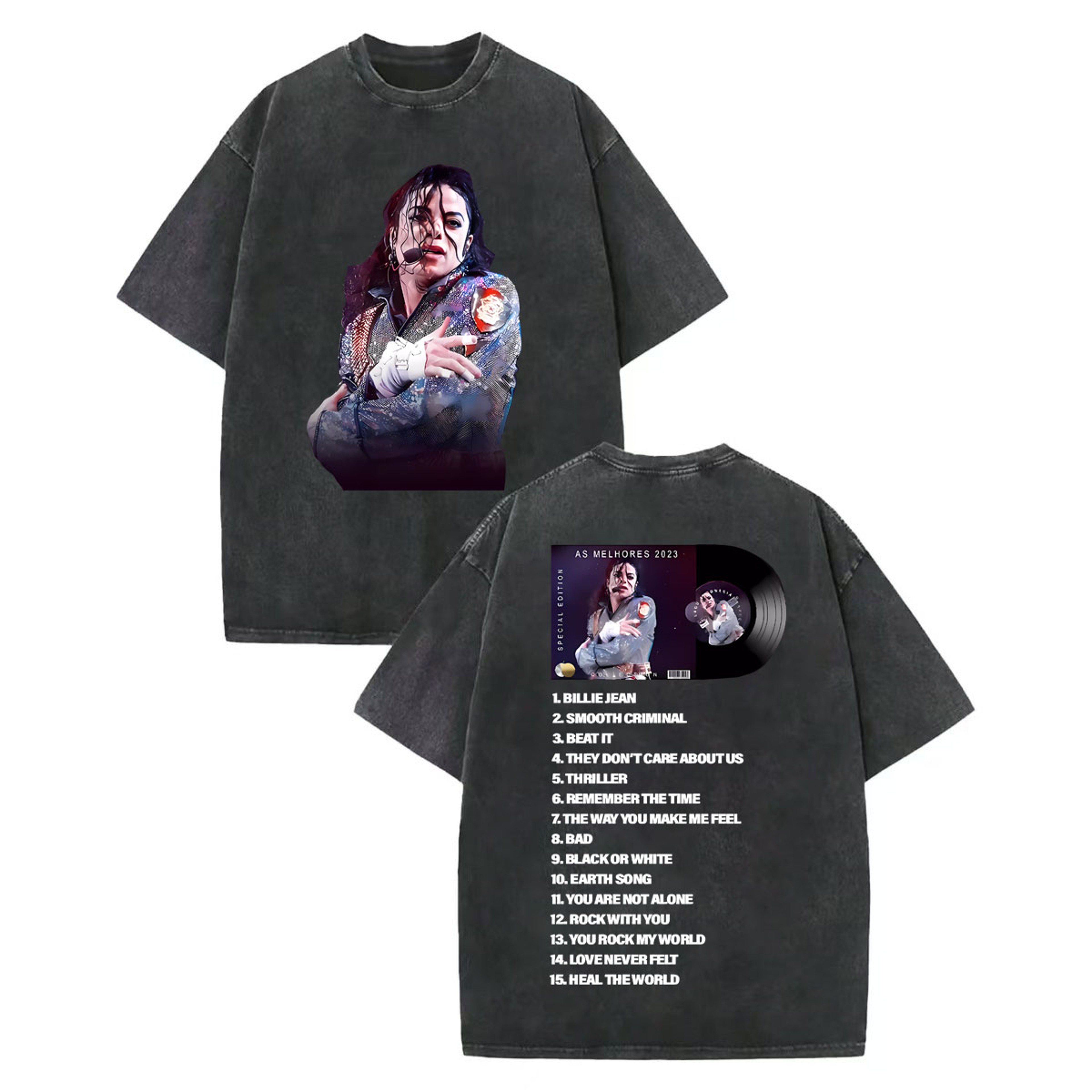 Vintage Michael Jackson Shirt Retro Graphic Rock Tee Oversized Washed Cotton Streetwear 4