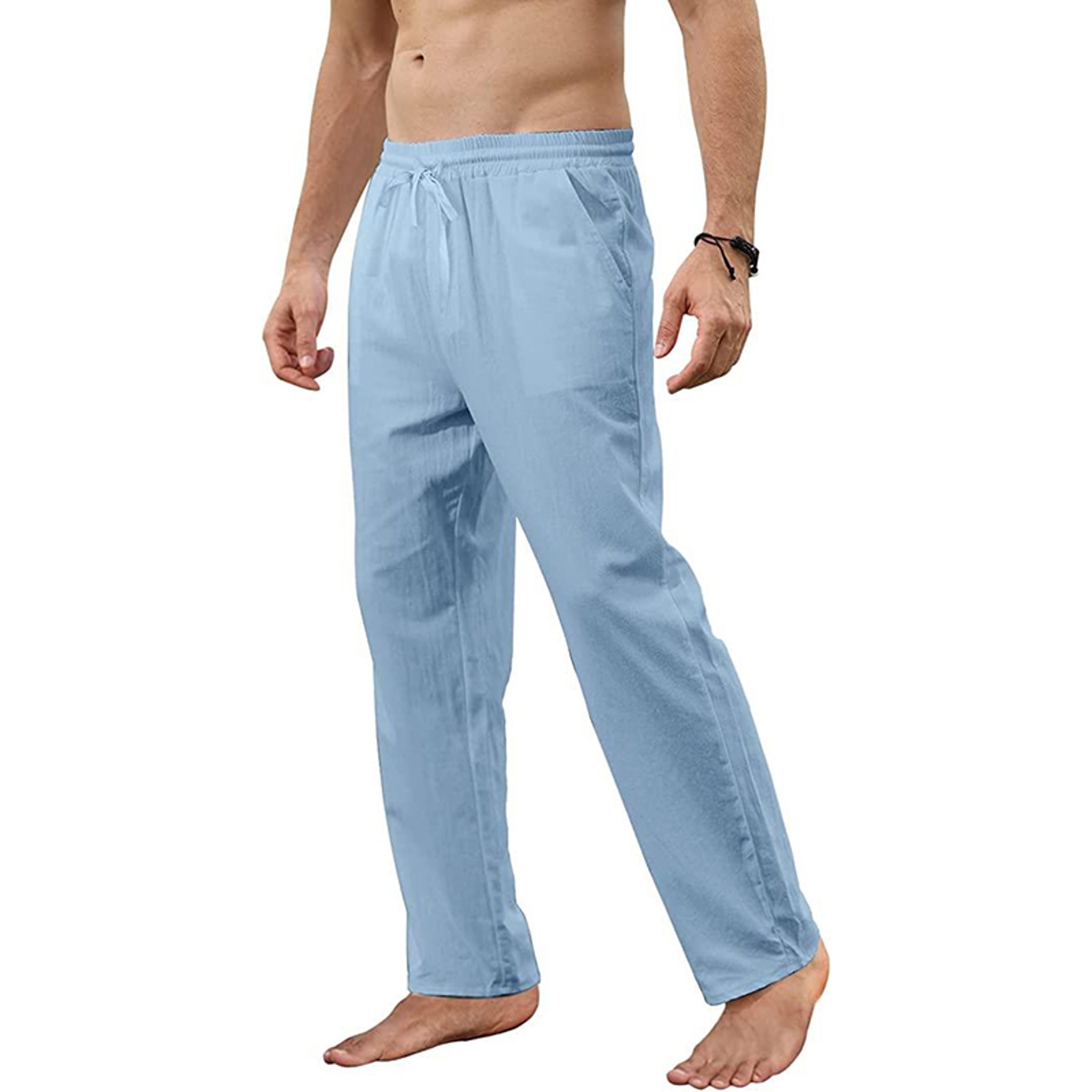 Mens Casual Linen Pants  Loose Fit Lightweight Summer Trousers 1