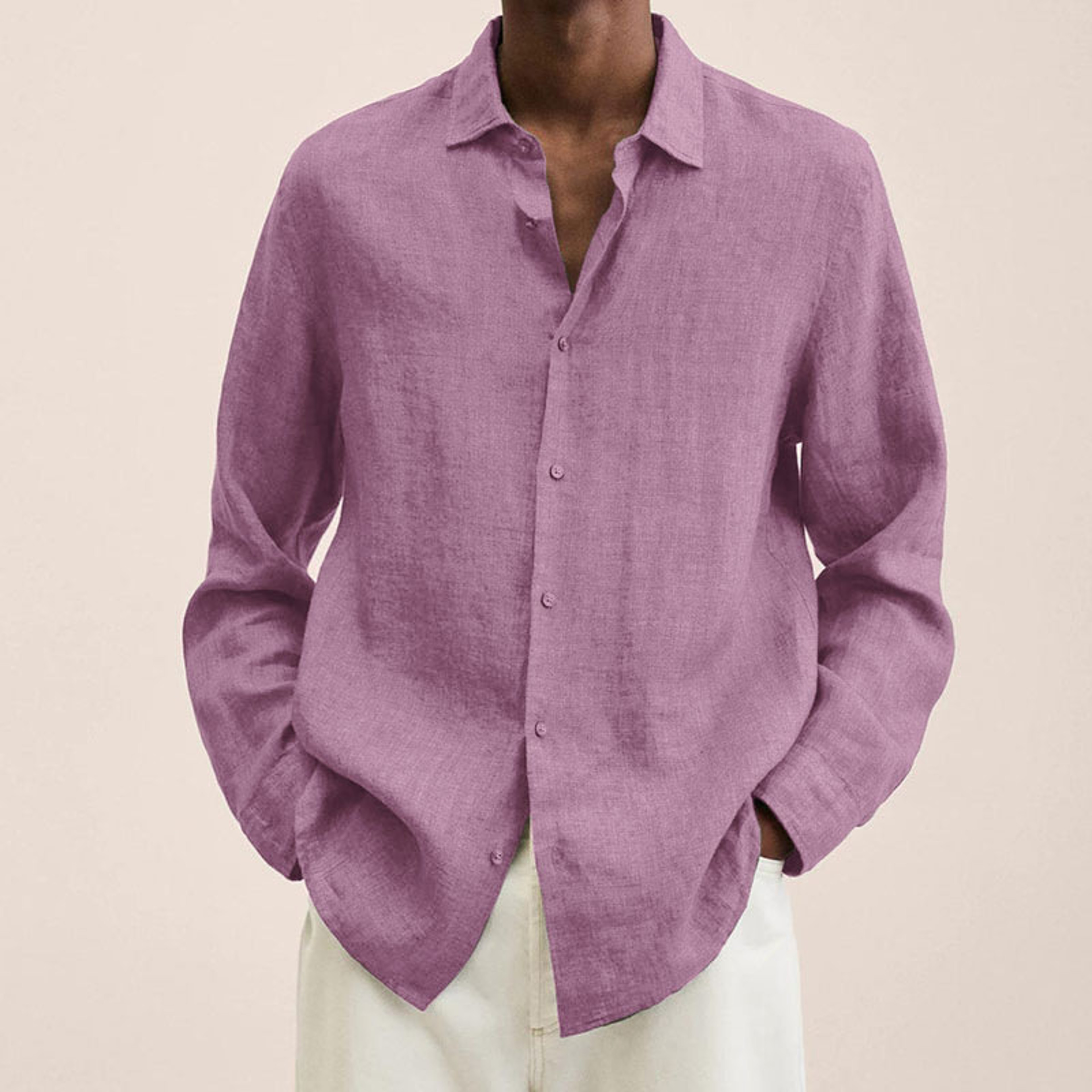 Classic Mens Casual Linen Shirt Breathable Loose Fit Summer Button Down 1