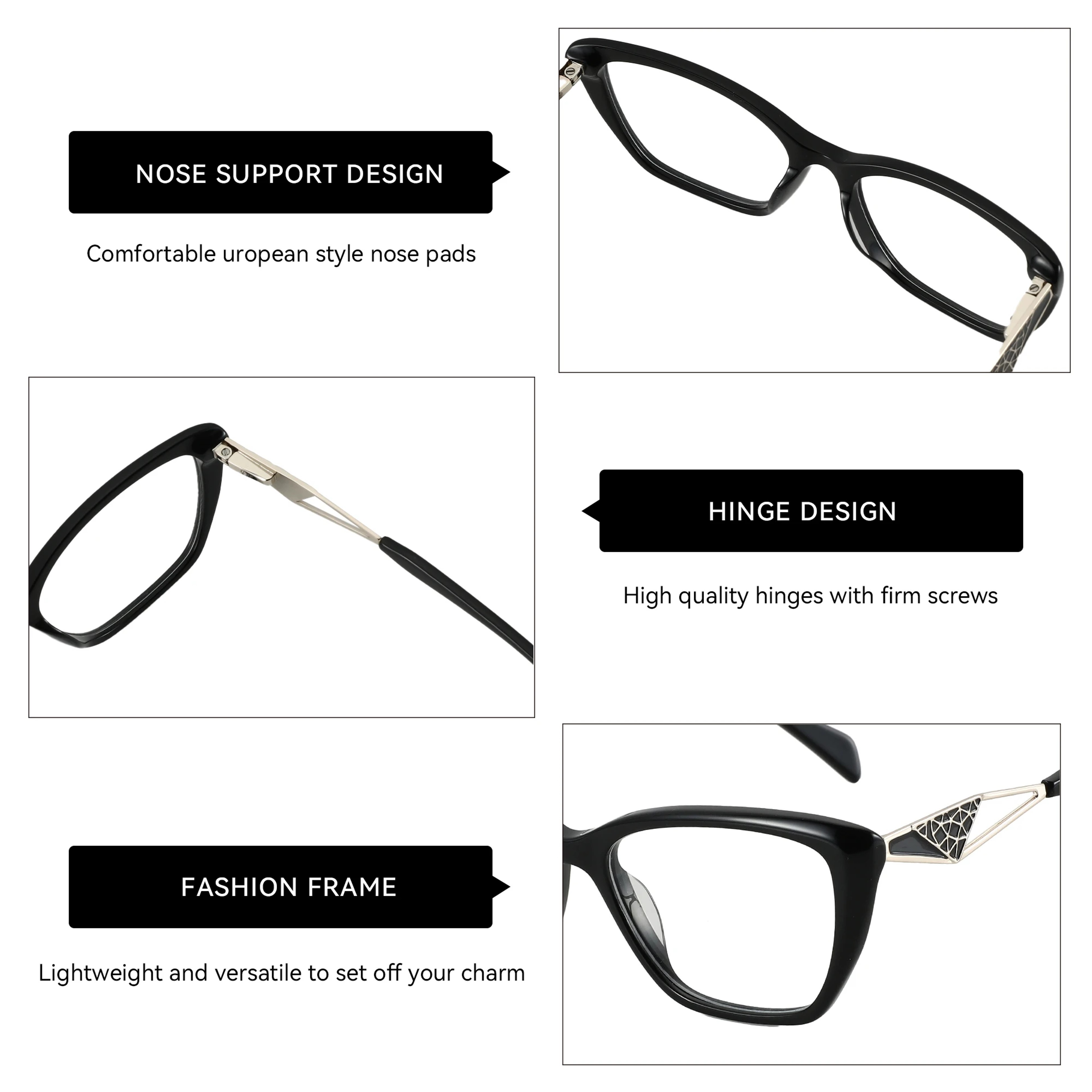 Zenottic Black Cat Eye Acetate Eyeglasses Frame 1