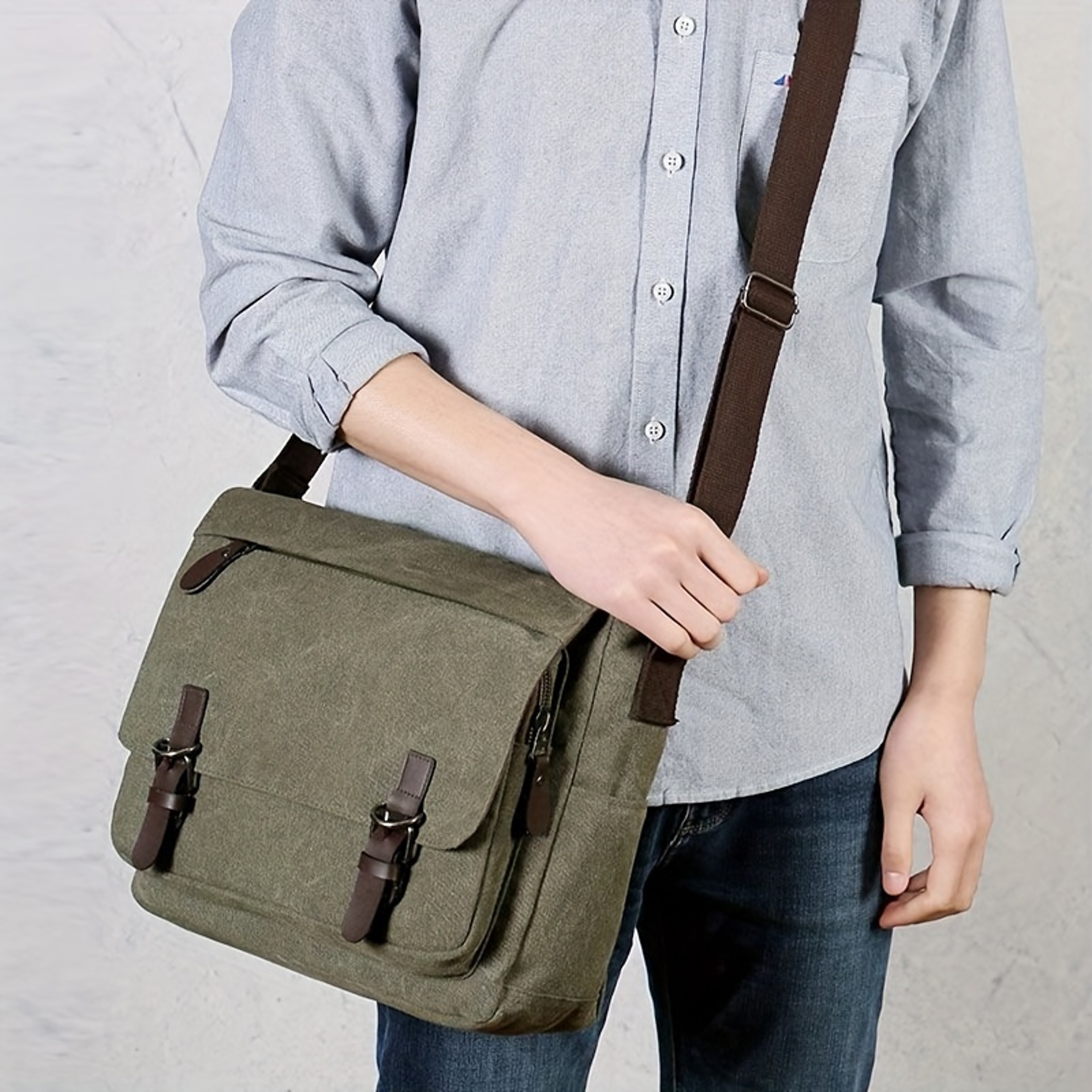 Retro Canvas Messenger Bag for Men - Large Casual Crossbody Sling Pack – view 4