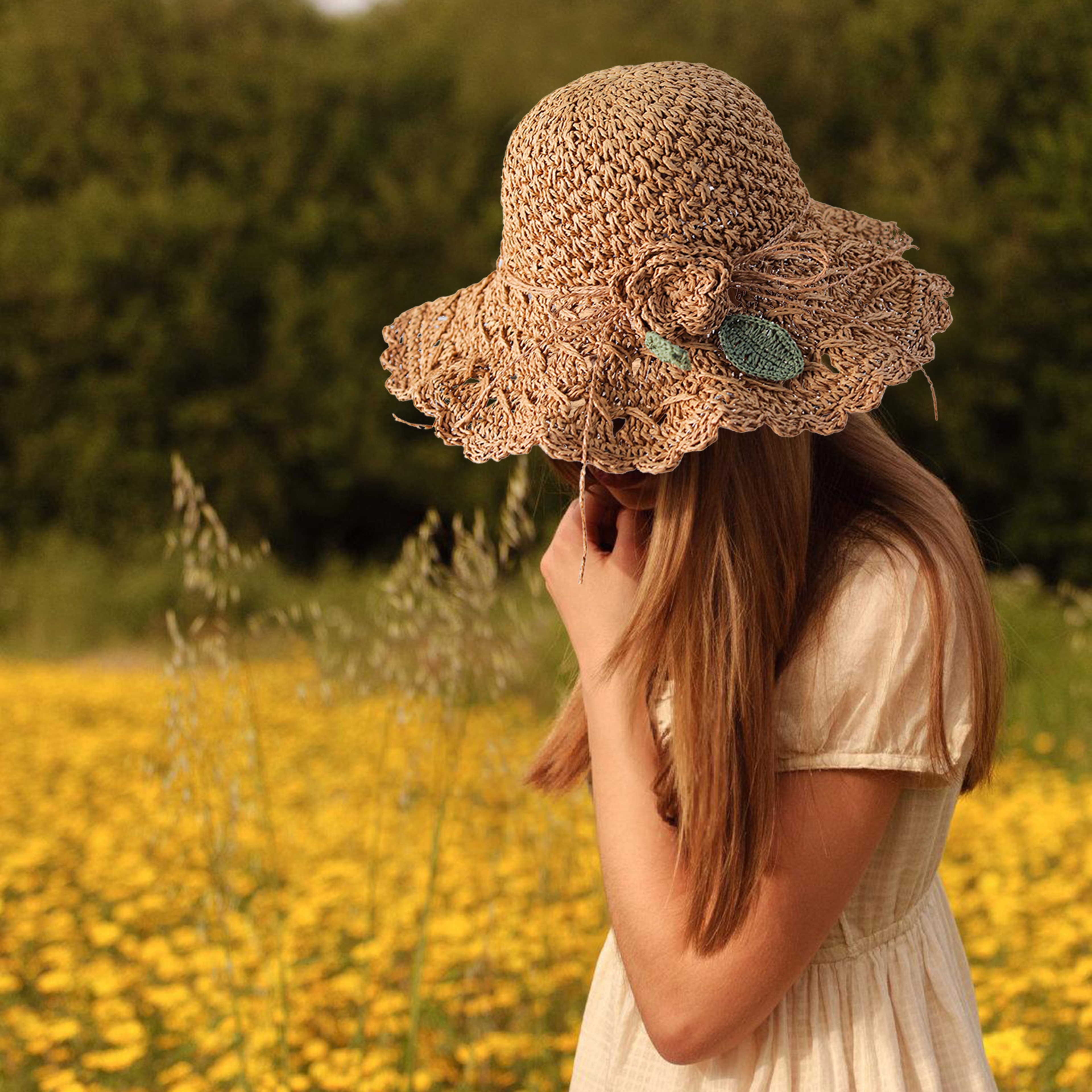 Elegant Womens Summer Sun Hat  Rollable Wide Brim Straw Hat  Crochet Beach Hat For Vacation 1