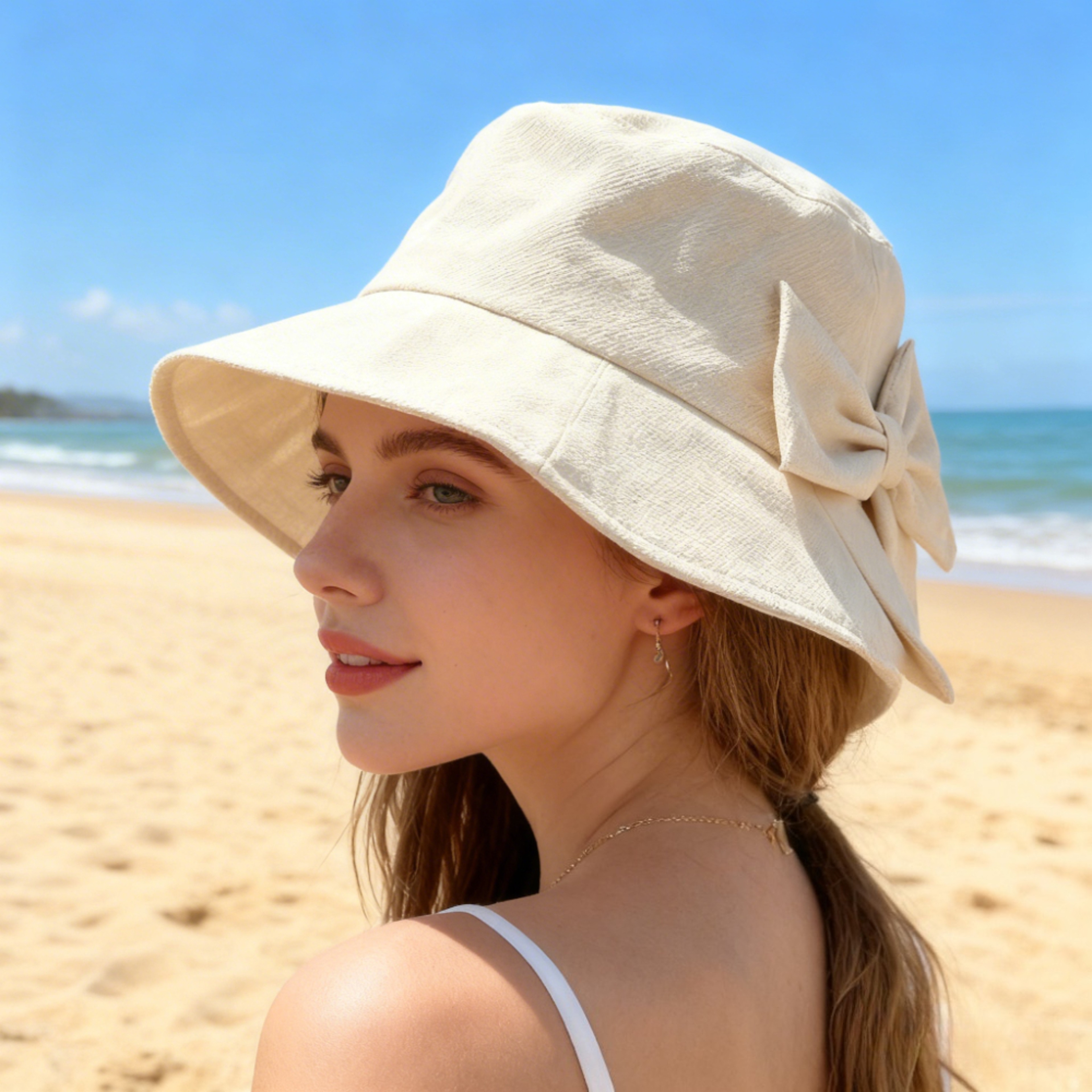 Wide Brim Bow Knot Sun Hat  AntiUV Packable Beach Bucket Hat For Women 0
