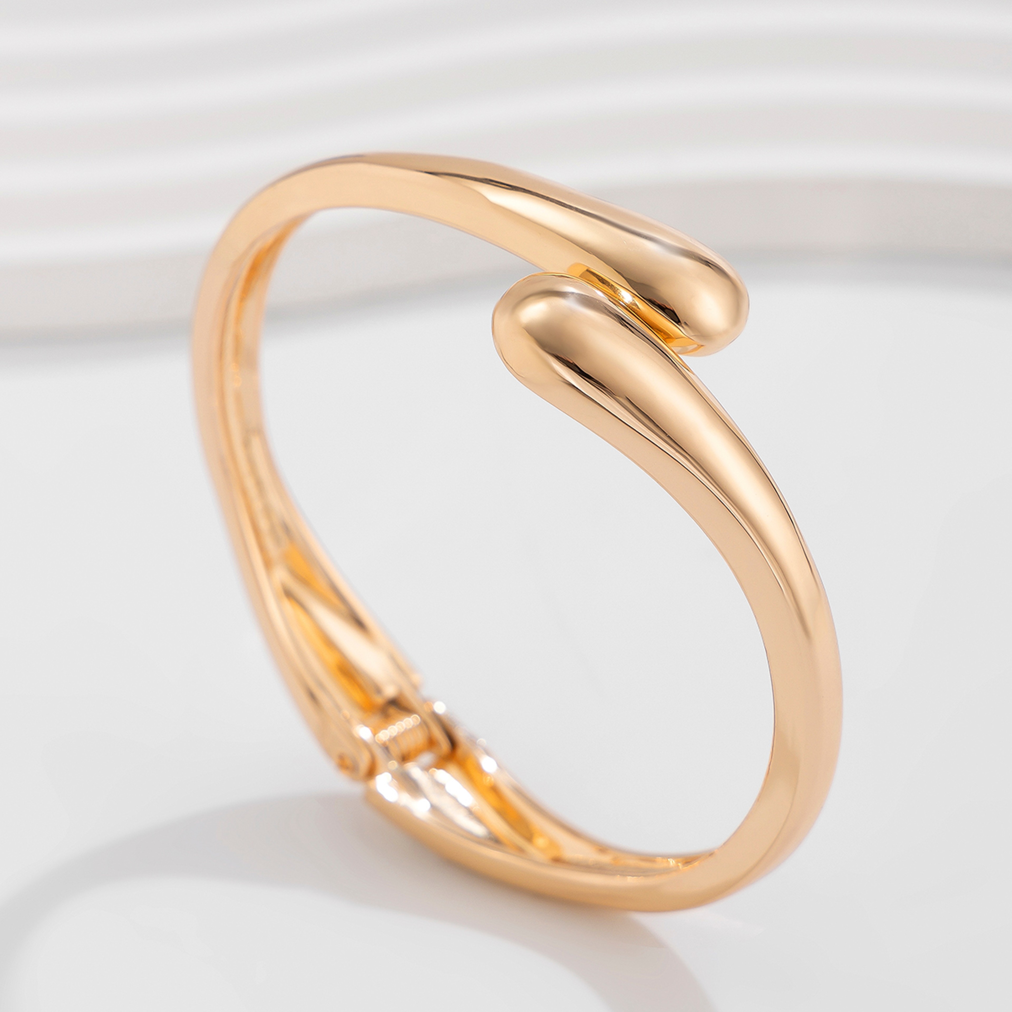 Geometric Gold Wide Metal Bangle Water Drop Twisted Cuff Bracelet – view 6